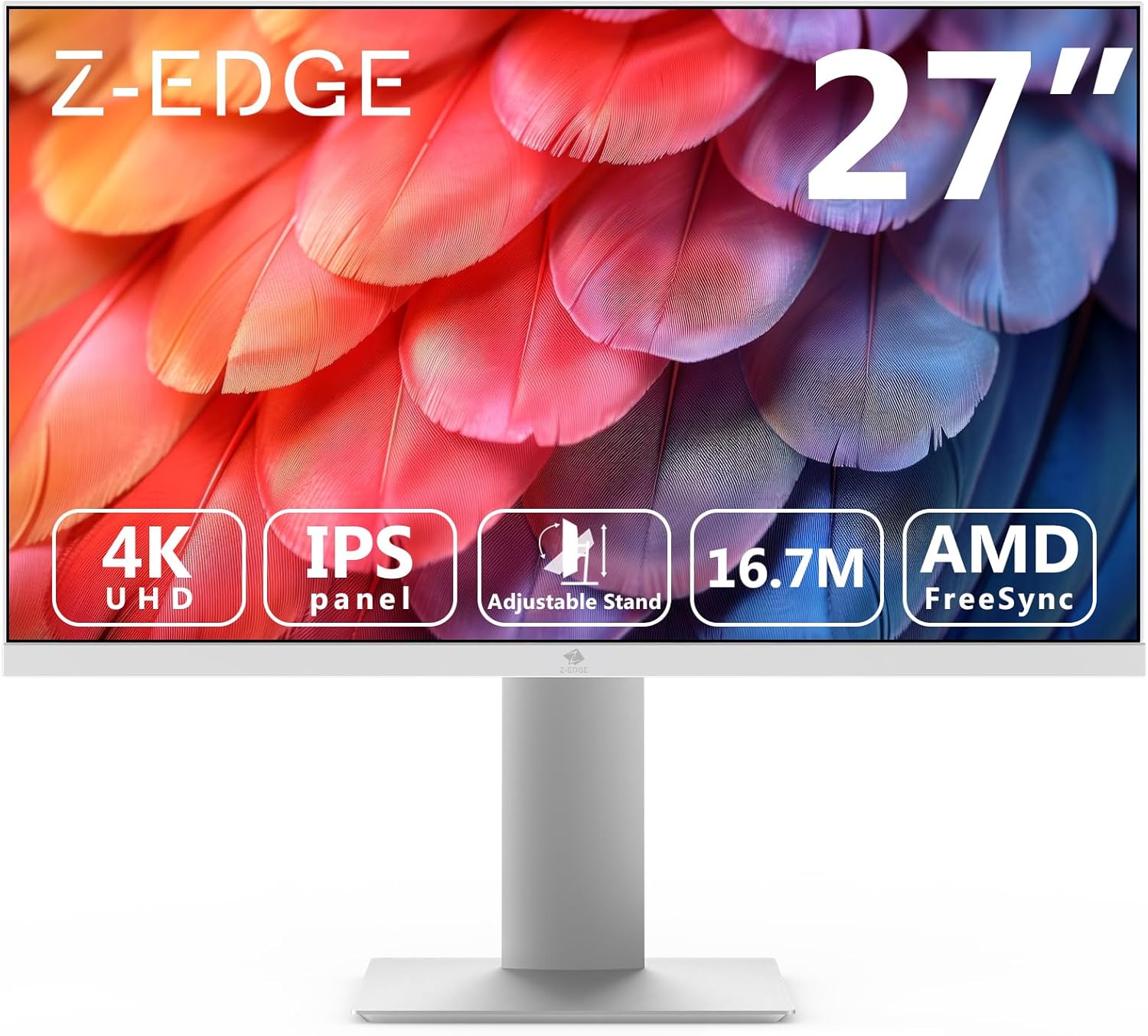 Z-Edge U27I4K 27 inch 4K Monitor, Ultra HD 3840×2160 IPS Monitor, 75Hz Refresh Rate, 16.7M Colors, HDMIx2+DPx2, Adjustable Stand, 90 Degree Rotation, Eye Care, FreeSync Technology