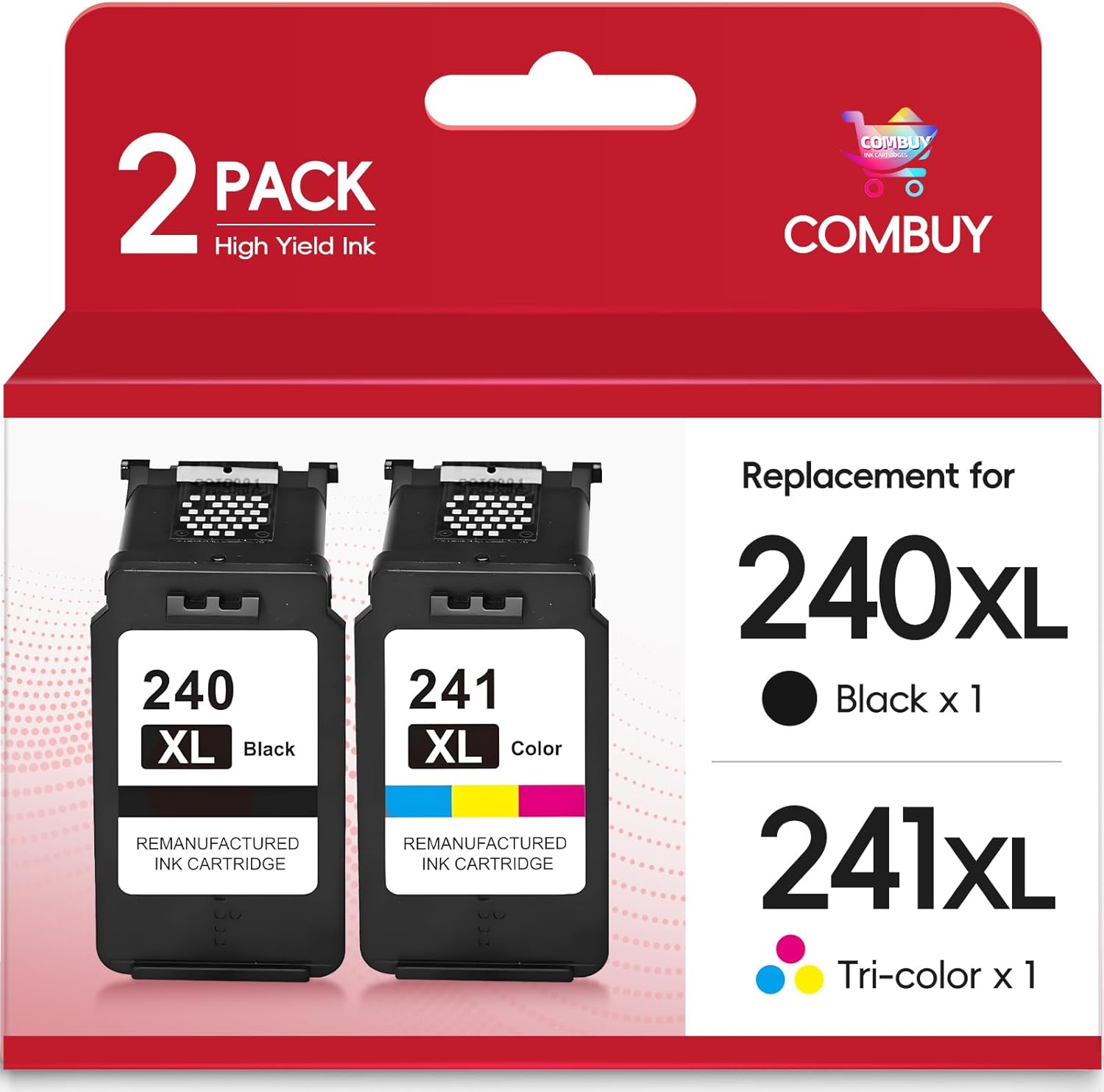 Remanufactured Ink Cartridge Replacement for Canon Printer Ink 240 241 Combo Pack PG-240XL CL-241XL for Pixma MG3620 MG3600 TS5120 MG3520 MX512 MG3520 MG3600 MG3220 Printer (1 Black 1 Tri-Color)