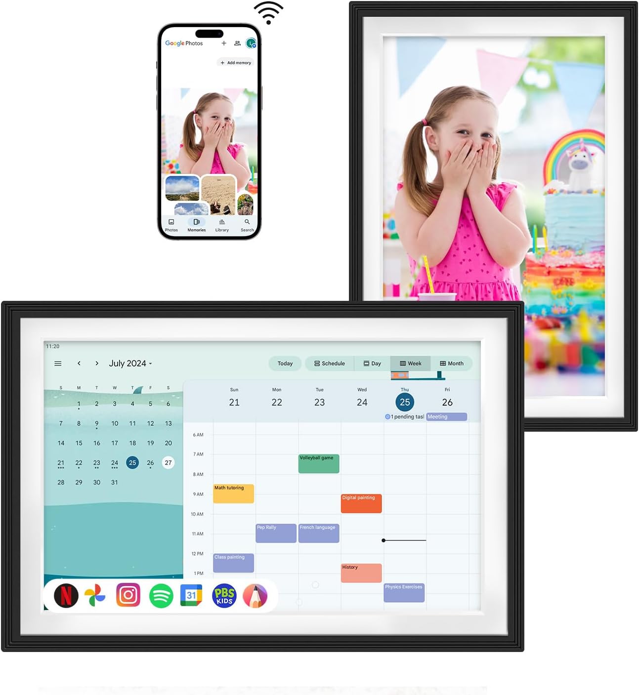 Changing Smart Display F10s|Canvas touchscreen丨Google Calendar&HomeHub&Assistant丨Smart TV丨Gifts for Family丨Music Frame丨Wireless Kid Artworks Digital Picture Frame (F10-White&Black)