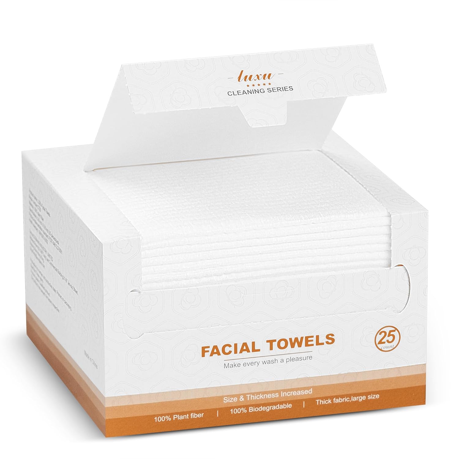 LUXU Clean Face Towels,Disposable Face Towel, Facial Washcloth, Makeup Remover Dry Wipes,25 Ct,Clean Facial Towels for Sensitive Skin,Soft and Thick for Nursing, Cruelty Free,Biodegradable