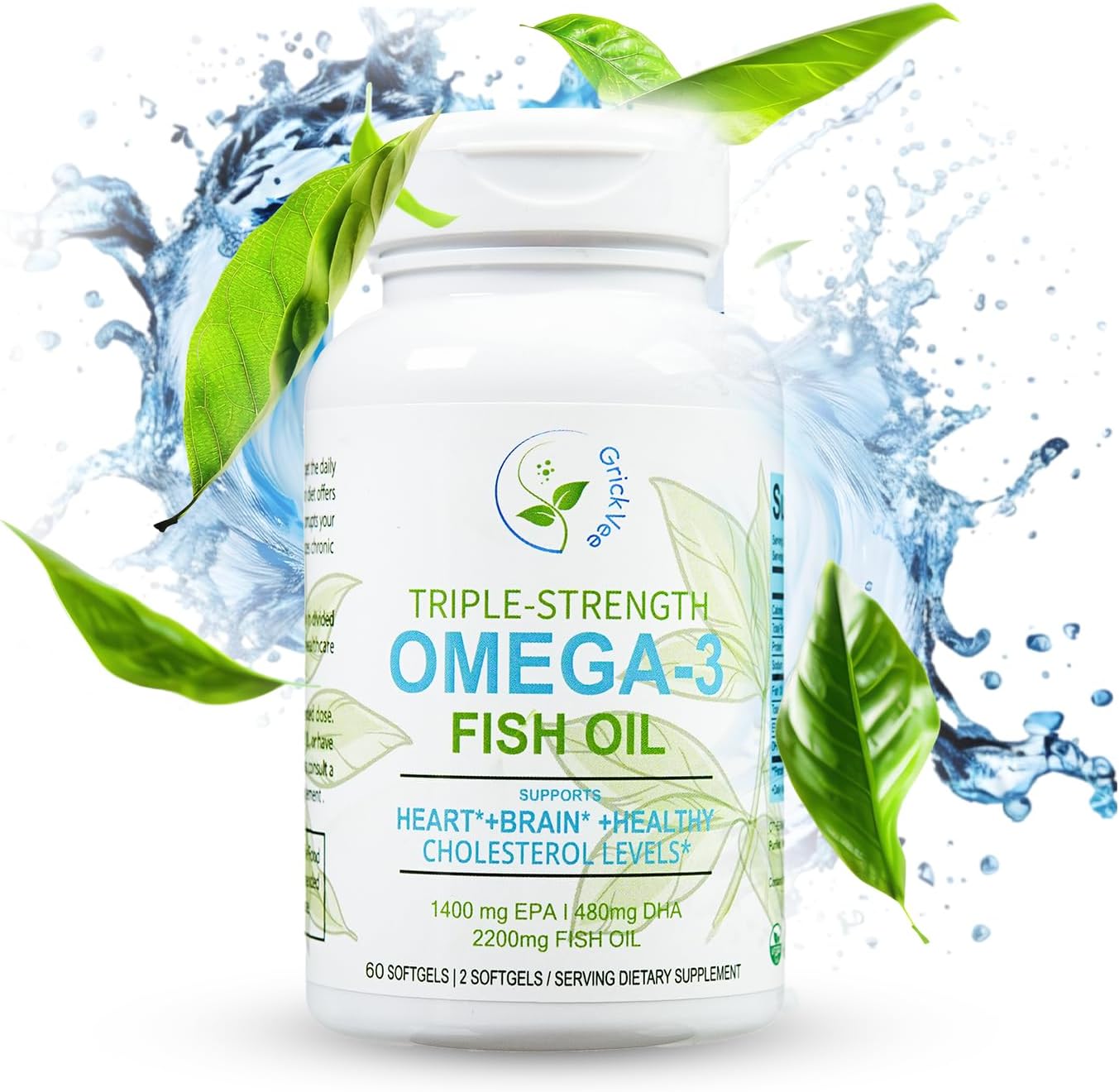 Triple Strength Omega 3-60 Soft Gels – 1400 mg EPA – 480mg DHA – 2200mg Fish Oil – High-Potency Omega-3 Fish Oil Supplement – Promotes Brain & Heart Health – Non-GMO – Plant Based