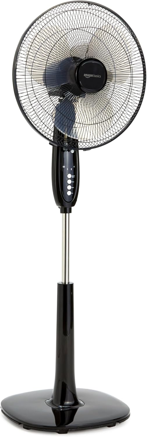 Amazon Basics 16-Inch Pedestal Floor Fan Oscillating Remote, 3-Speed, Energy-Efficient, Black