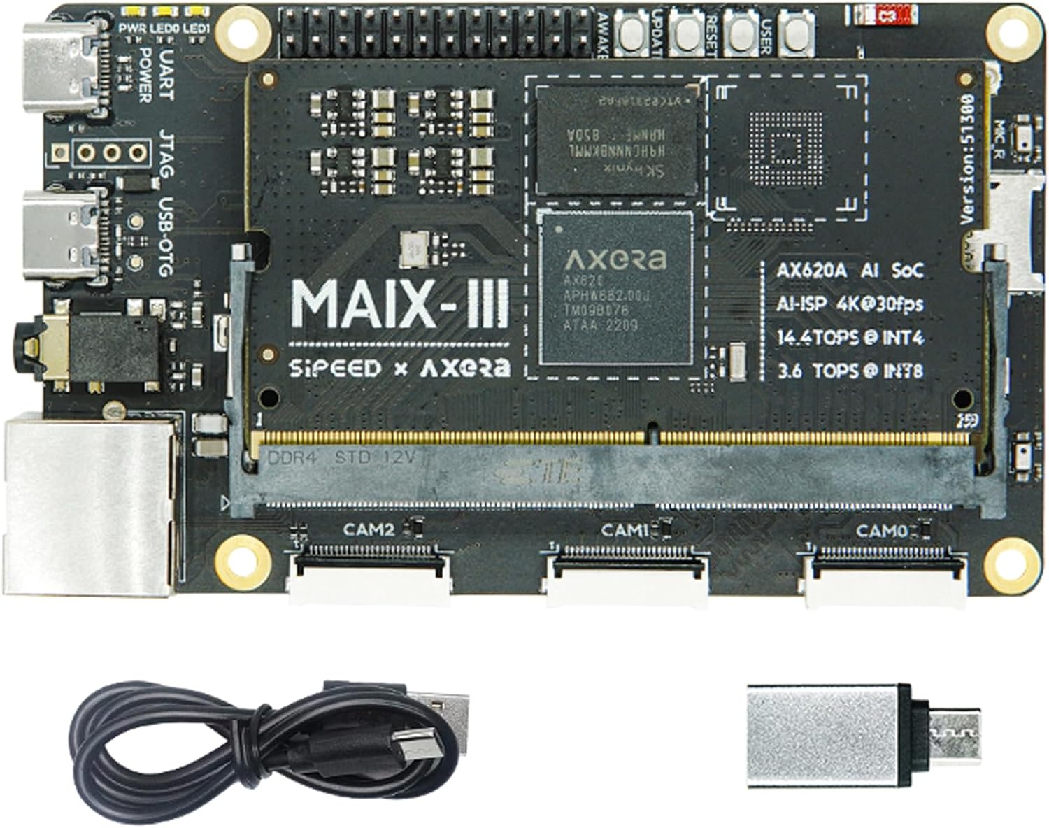 Sipeed M3AXPI LPDDR4X 2GB AI Linux Single Board Computer, AX620A Quad-core Cortex A7 CPU 3.6TOPs NPU, onboard Gigabit Ethernet for AIoT Edge Computing/Python Programming, Support Debian11 Linux