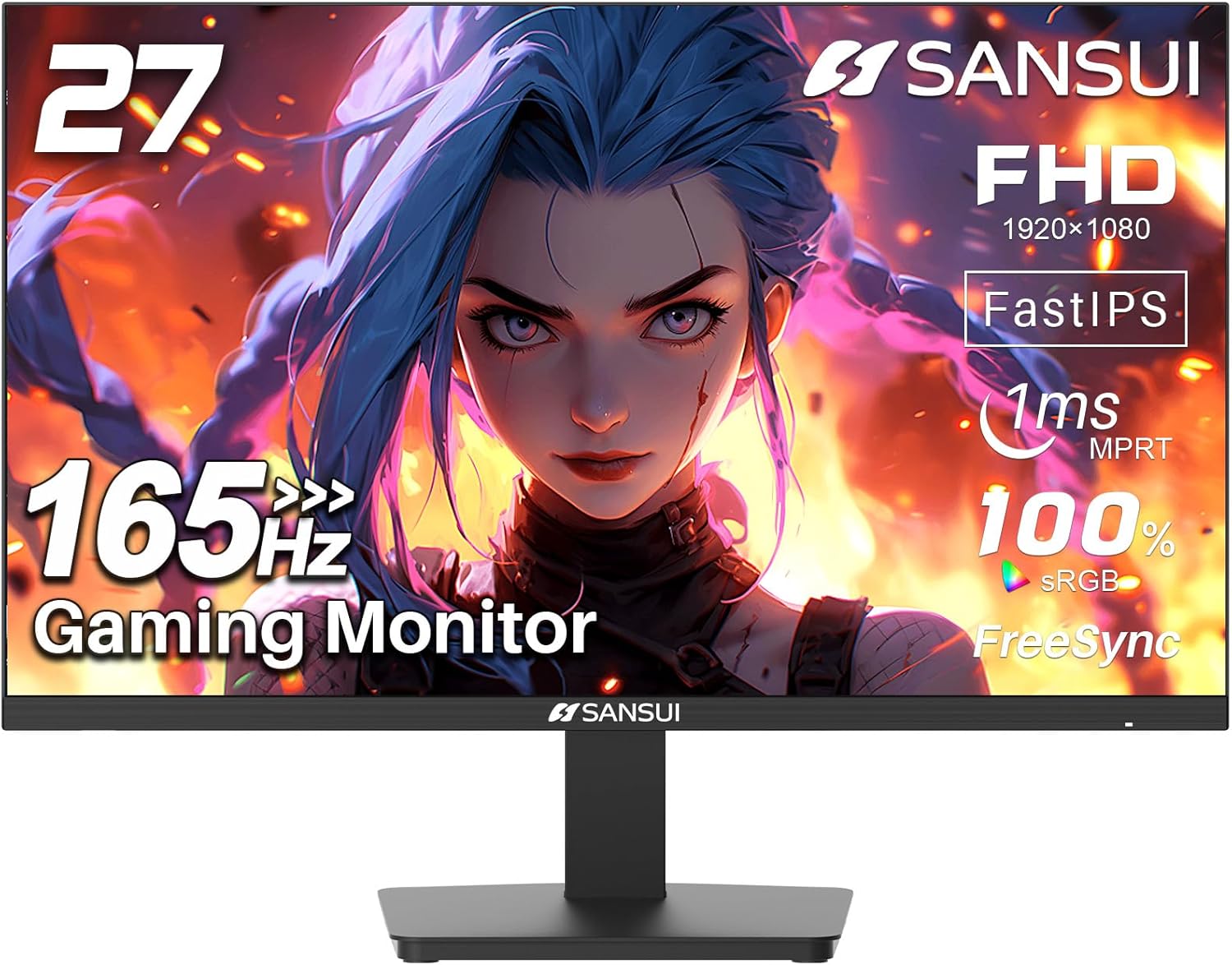 SANSUI Gaming Monitor 27 inch 165Hz 1ms PC Gaming Computer Monitor -FHD 1080P丨AMD FreeSync丨2 x HDMI 2.0丨1 x Display Port 1.4丨IPS丨Blacklevel Adjust丨VESA Compatible,Black (ES-G27F2)