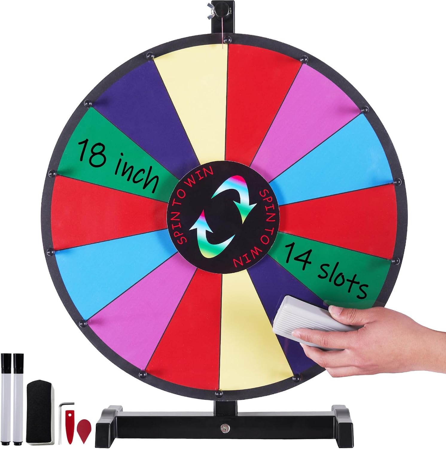 VEVOR 18 inch Spinning Prize Wheel, 14 Slots Tabletop Spinner, Heavy Duty Roulette Wheel with a Dry Erase and 2 Markers, Win Fortune Spin Games in Party Pub Trade Show Carnival