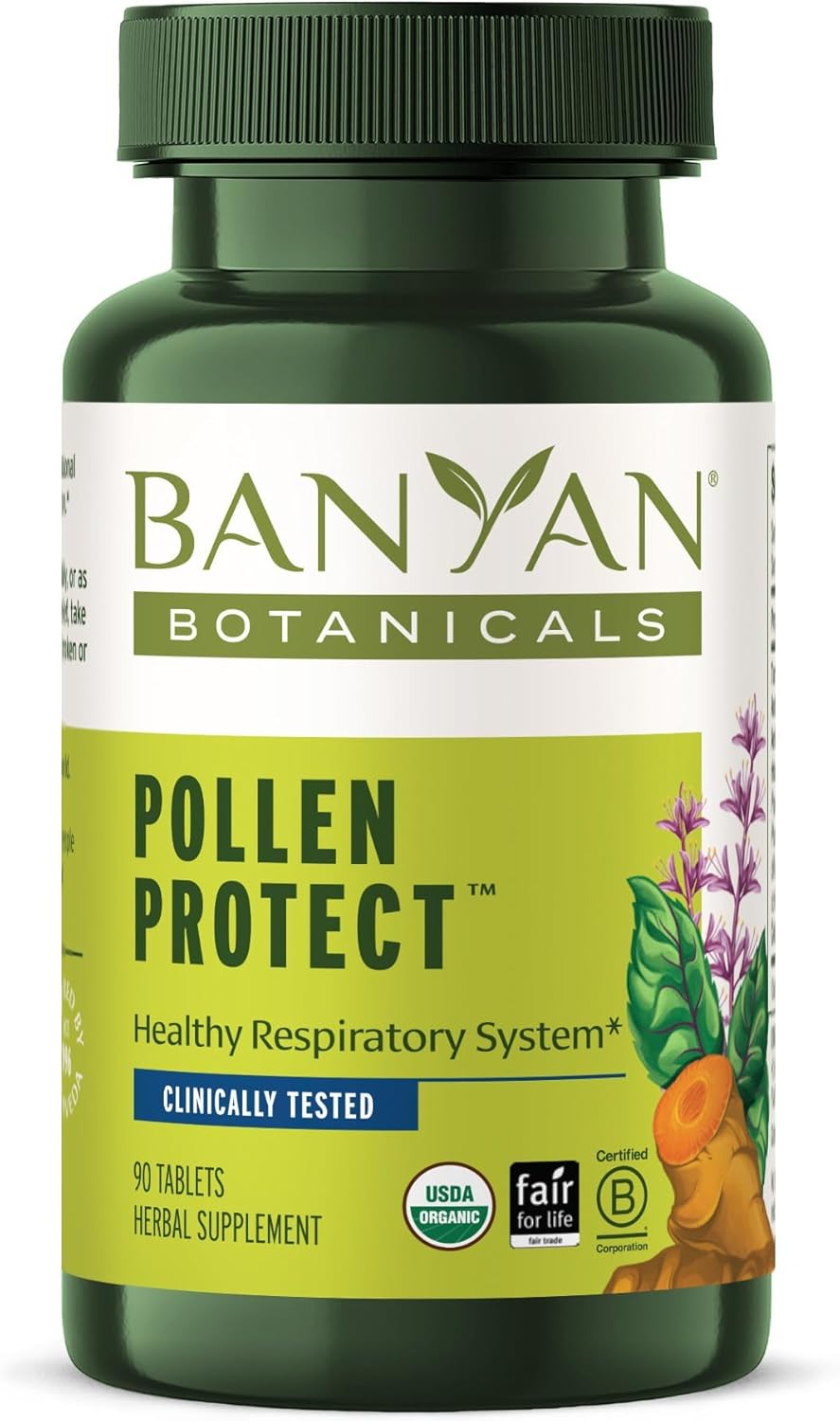 Banyan Botanicals Pollen Protect – Clinically Tested Organic Ayurvedic Supplement – Supports a Healthy Respiratory Response to Seasonal Irritants* – 90 Tablets – Non-GMO Sustainably Sourced Vegan