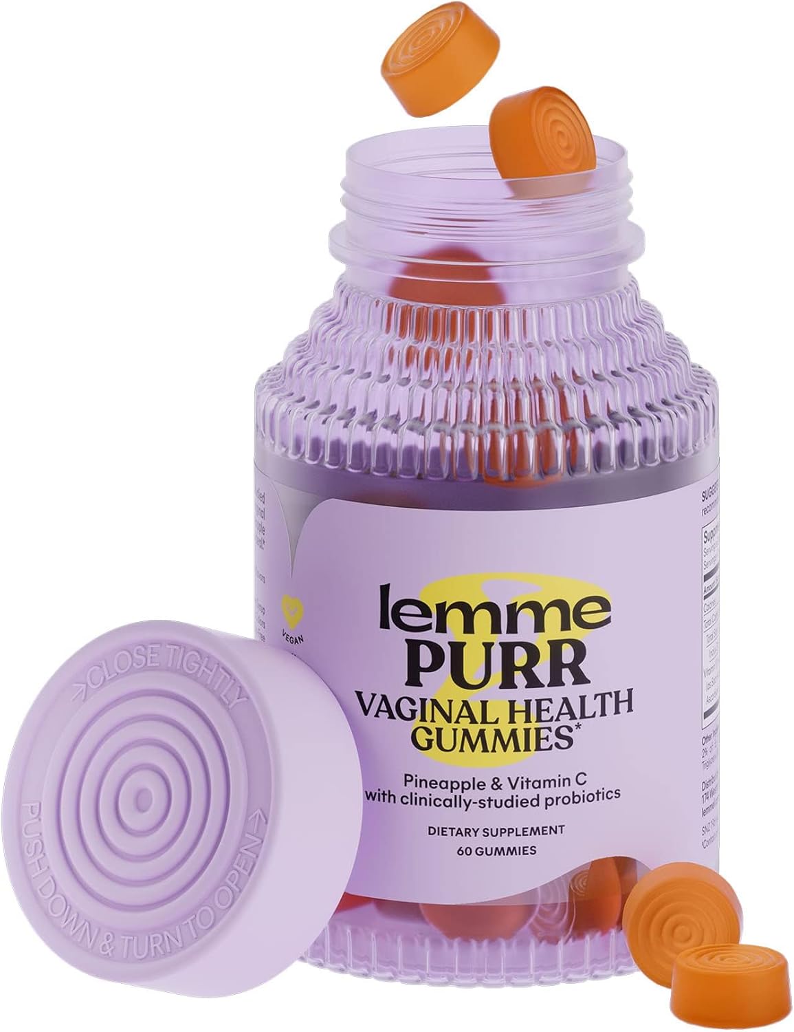 Lemme Purr Vaginal Probiotic Gummies for Women – Balanced pH, Healthy Odor, Yeast Balance & Flora Support + Vitamin C for Immune Health – Tasty Pineapple (60 Count)