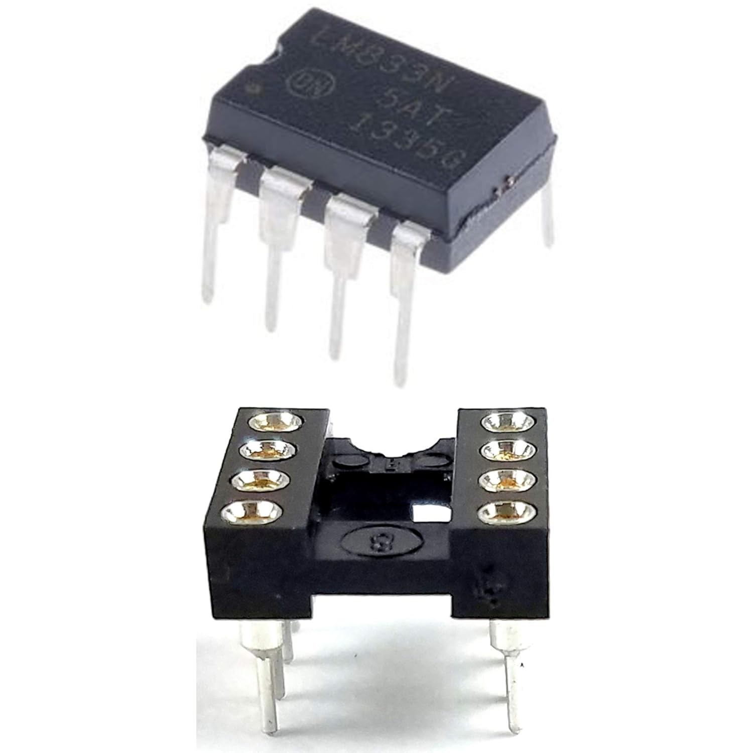 ON Semiconductor LM833NG Dual High-Speed Audio Operational Amplifier Op-Amp w/ 8-Pin DIP Sockets Machined Round Contact Pins Holes Pitch DIP-8 Breadboard-Friendly IC (Pack of 20)