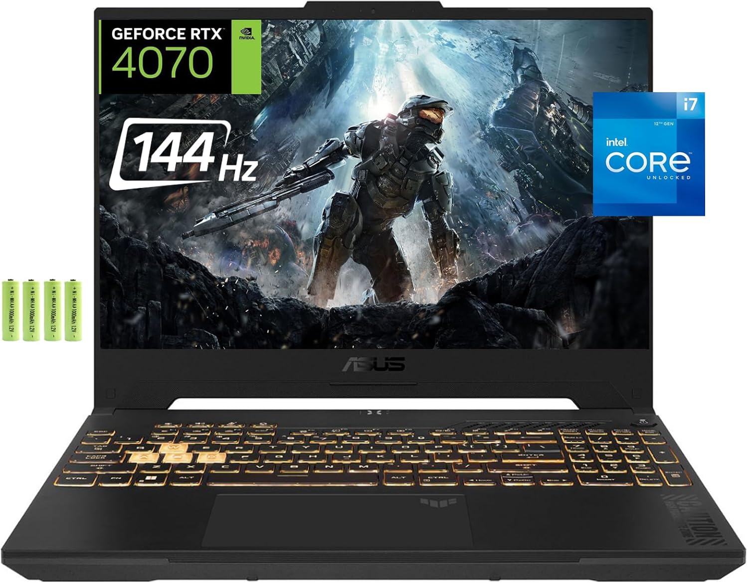 ASUS TUF F15 2023 Gaming Laptop, 15 15.6″ FHD 144Hz Display, 12th Gen Intel 14-Core i7-12700H, NVIDIA GeForce RTX4070, 32GB RAM, 1TB SSD, Backlit KB, Wi-Fi 6, Thunderbolt 4, Windows 11 Home, w/Battery