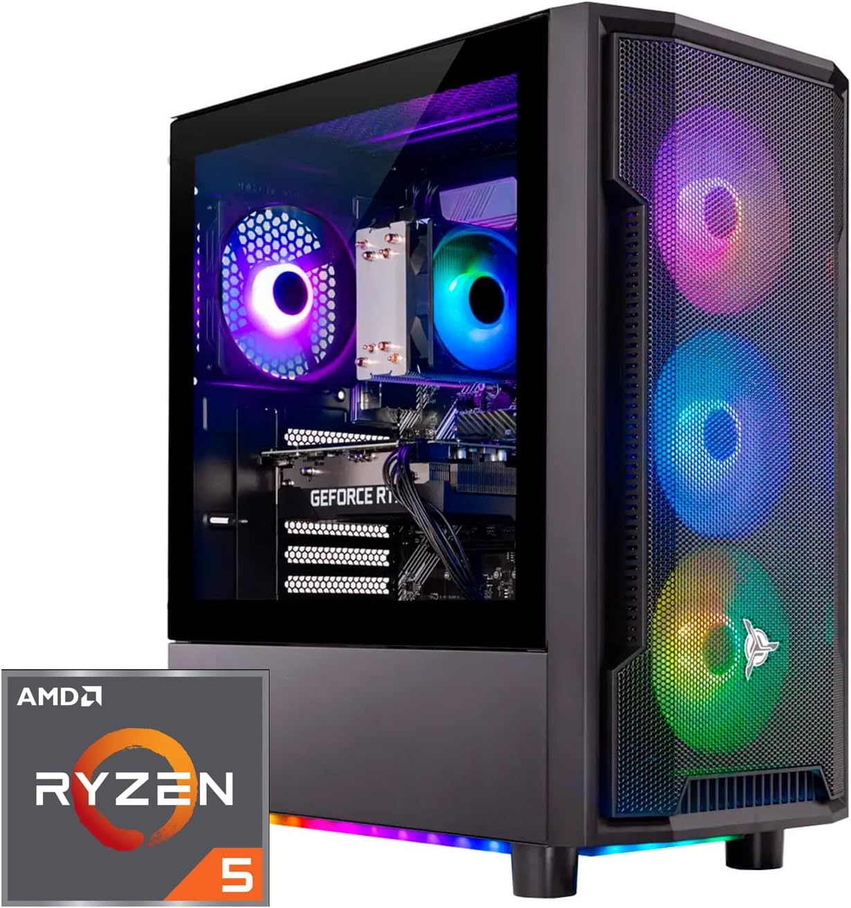 Skytech Shadow Gaming PC Desktop, Ryzen 5 5600 3.5 Ghz (4.4GHz Turbo Boost), AMD RX 6600 8GB GDDR6, 1TB SSD, 16GB DDR4 RAM 3200, 650W Gold PSU, Wi-Fi, Win 11 Home