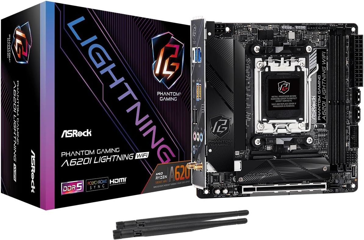 ASRock A620I Lightning WiFi 6E AMD Ryzen Socket AM5 A620 DDR5 7200 MHz 128 GB Mini ITX Motherboard SATA3 6.0 Gb/s M.2