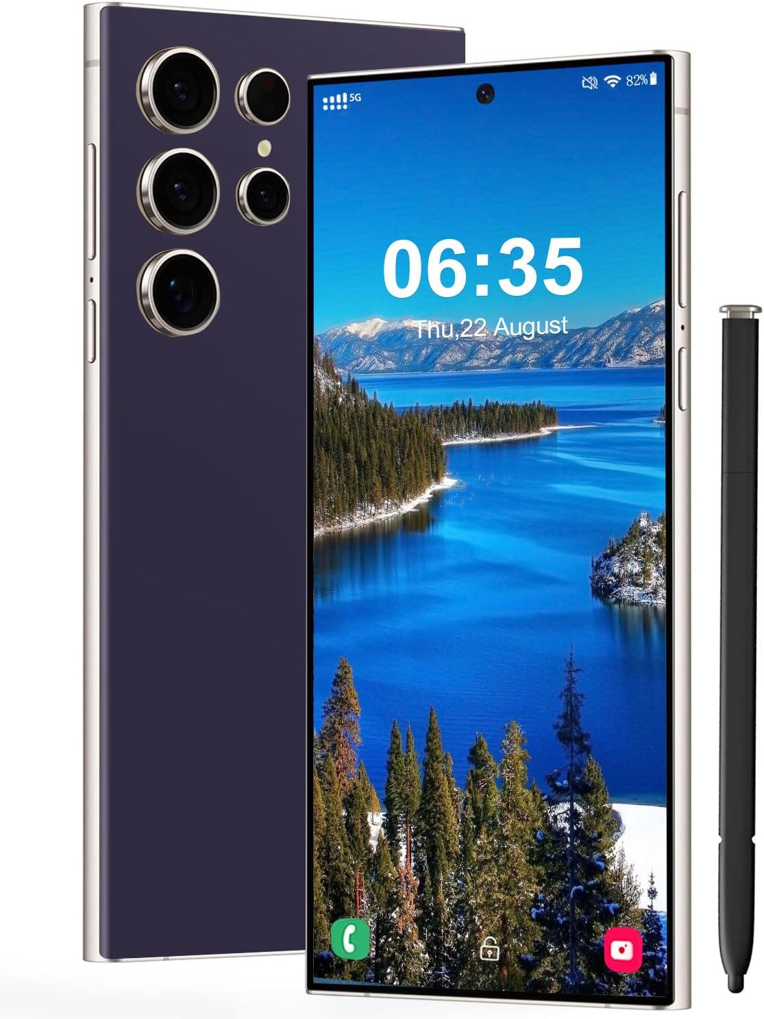 I24 Ultra 5G Unlocked Smartphone,Android 13.0 8GB+256GB Fully Unlocked Cell Phone Built in Pen The Phone Battery 6800mAh,6.8″ HD Screen,48MP+108MP Camera/Dual SIM/Fingerprint Lock/Face (Purple)