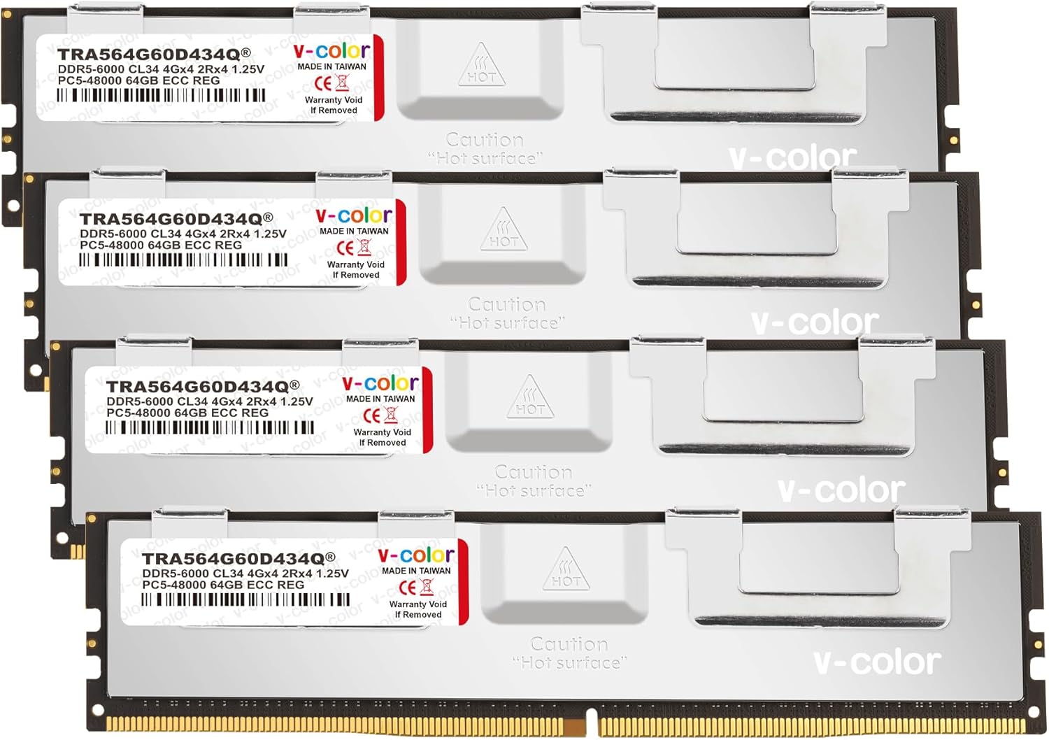 V-Color DDR5 256GB (64GBx4) 6000MHz CL34 4Gx4 2Rx4 OC R-DIMM (Overclocking ECC Registered DIMM) 1.25V Memory Ram for TRX50 Workstation (AMD Expo) (TRA564G60D434Q)