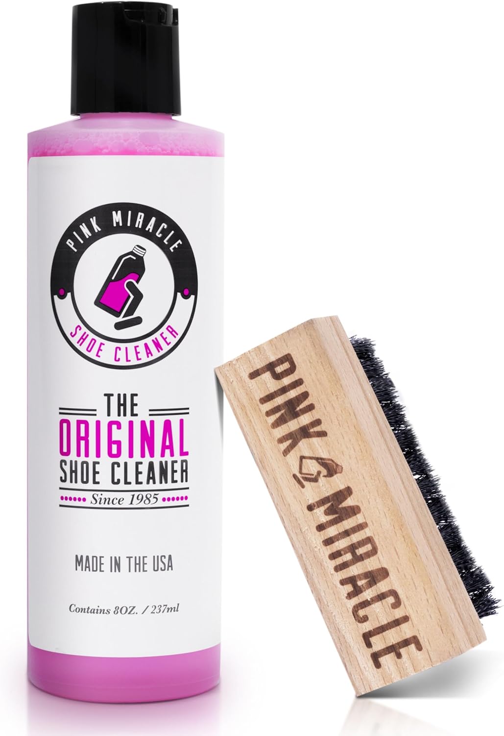 Pink Miracle Shoe Cleaner Kit with Bottle and Brush For Fabric Cleaner For Leather, Whites, Suede and Nubuck Sneakers