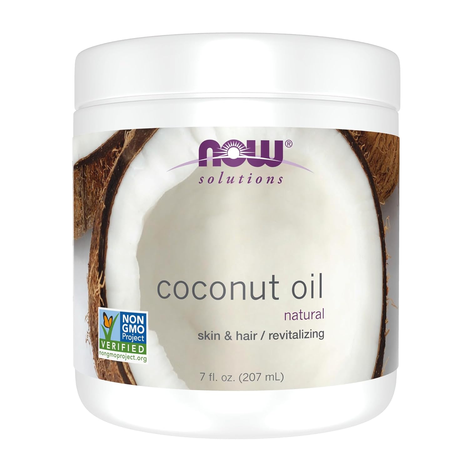 NOW Foods Solutions, Coconut Oil, Naturally Revitalizing for Skin and Hair, Conditioning Moisturizer, 7-Ounce