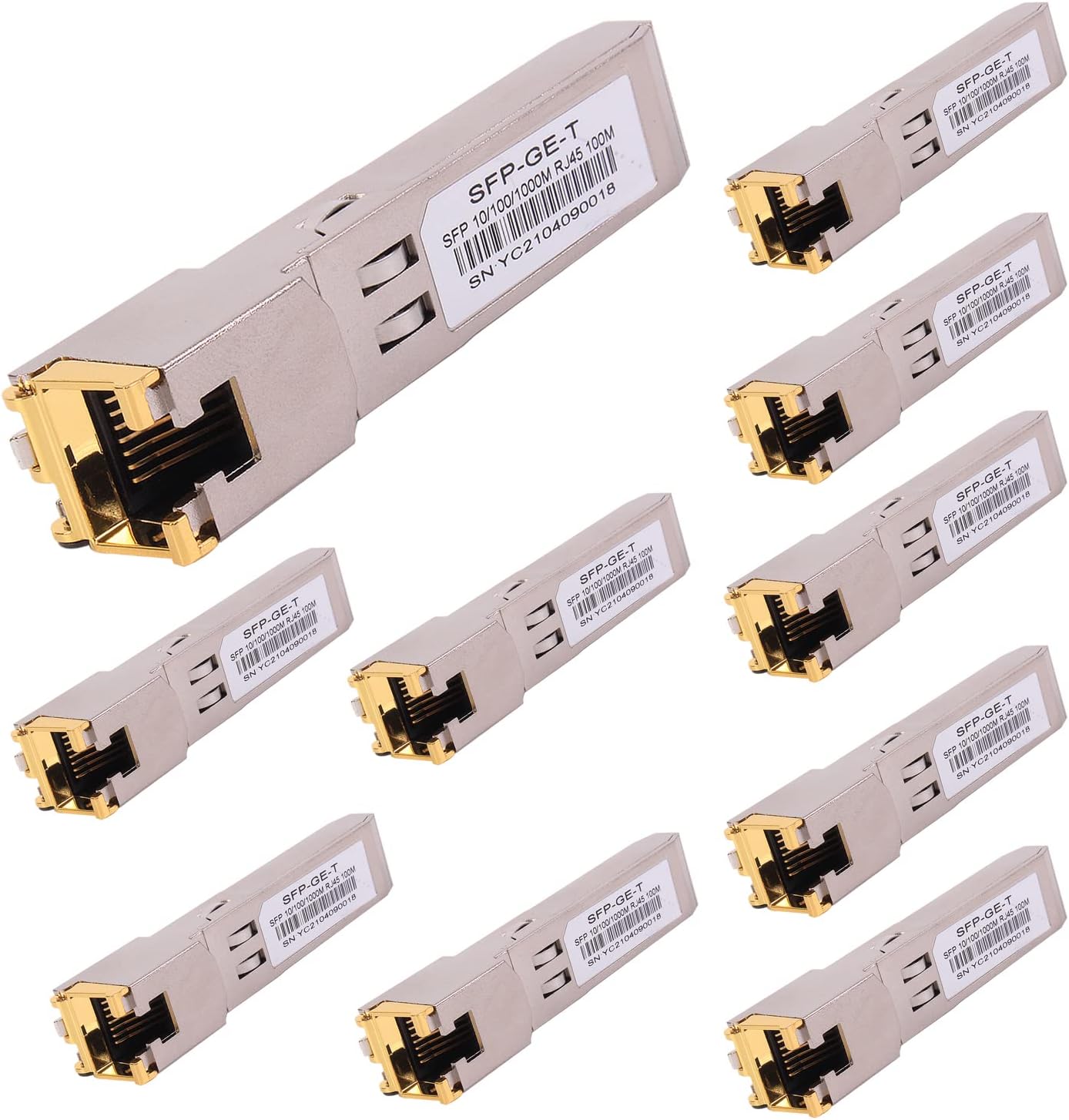 10PCS 1000BASE-T Gigabit SFP to RJ45 Copper Ethernet Modular Transceiver for Cisco,Meraki,Ubiquiti,D/TP Link,Supermicro,Netgear,Broadcom, 1.25G SFP-T CAT5E/CAT6 up to 100m Mikrotik S-RJ01