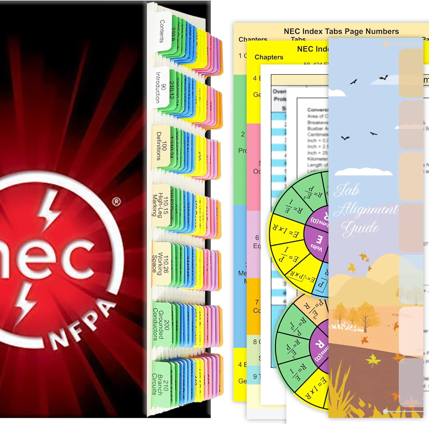 2020 NEC Tabs (Book Not Included), National Electrical Code Book Tabs for NFPA 70 Exam Test, 140 Pcs Tabs with Wire Chart & 2 Ohm’s Law Stickers