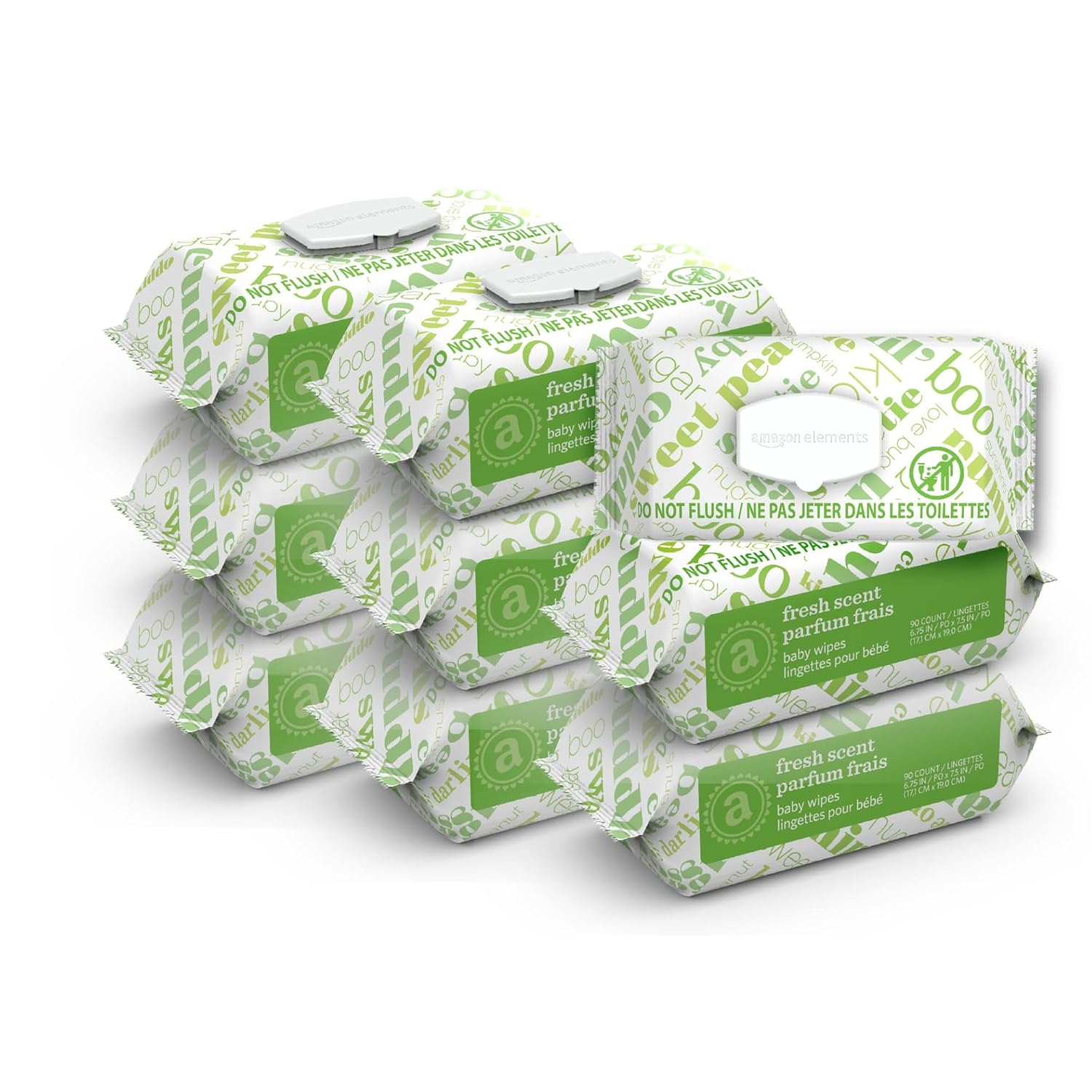 Amazon Elements Baby Wipes, Fresh, 810 Count, Flip-Top Packs, Pack of 9