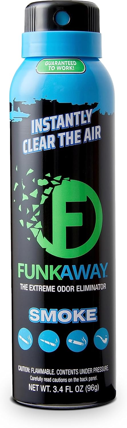 FunkAway Smoke Odor Eliminator Spray for Air, 3.4 oz., Eliminates Extreme Cigarette, Cigar and Campfire Smoke Odors, Instantly Refresh Smoky Air