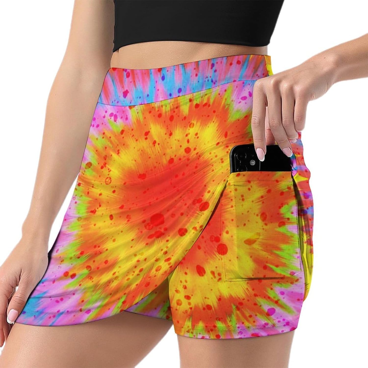 Tie Dye Shorts Skirt Women Light Proof Trouser Skirts Golf Skirt High Waist Single Pocket A Line Gym Skorts