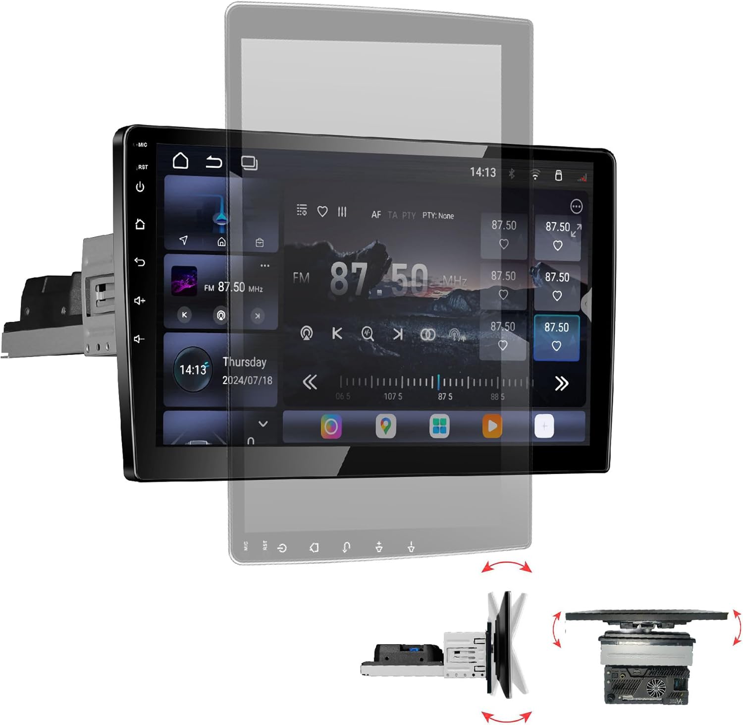 AMASE AUDIO Universal Android 14 Car Stereo, 1Din, Octa Cores (4+64GB), Wireless Carplay Android auto, DSP+, 10.1″ Rotated Touchscreen, Support GPS navi 4G WiFi BT 5.4/Rear & Front Camera