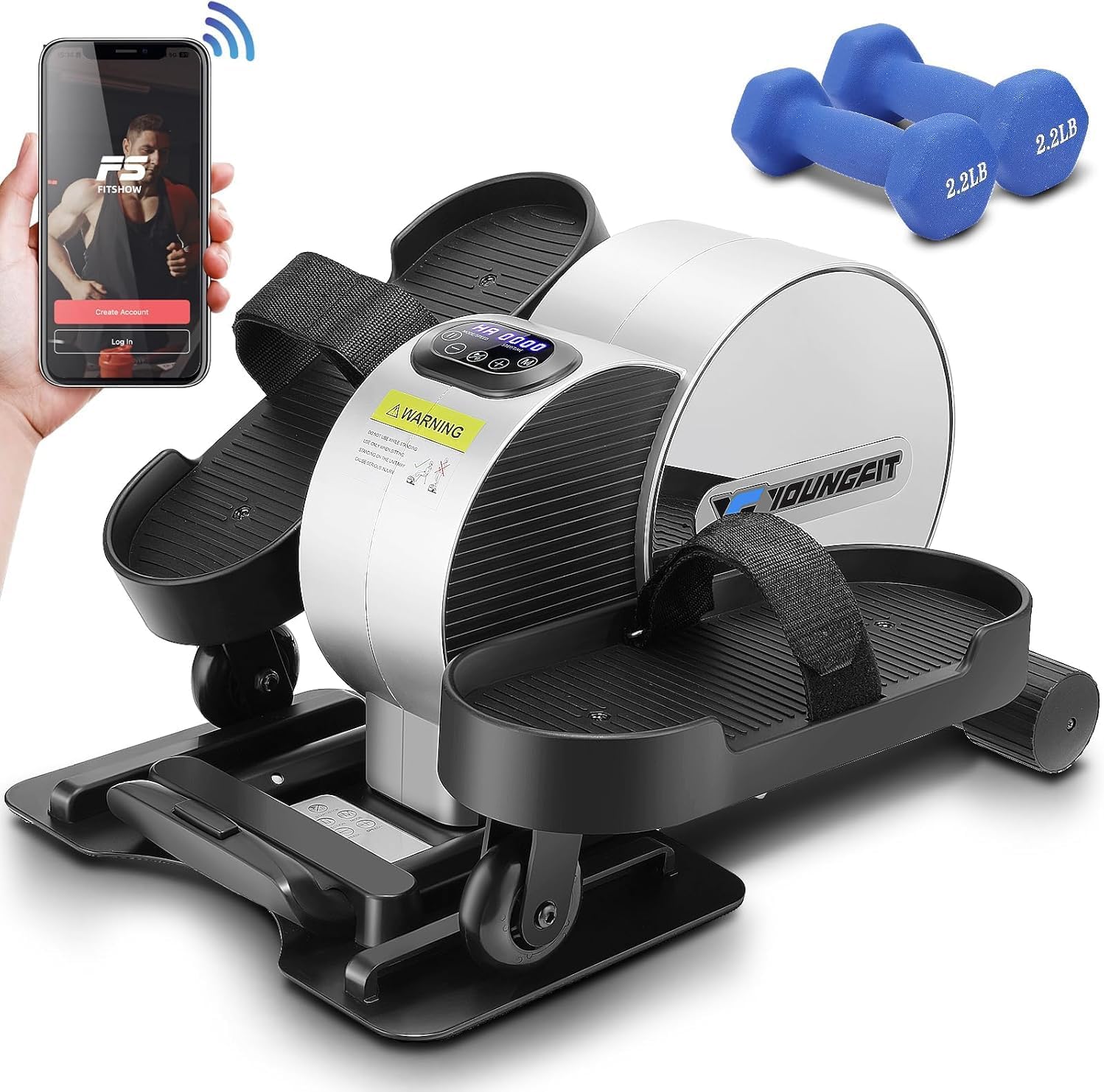 Under Desk Elliptical Machine Transform Your Life Complimentary Dumbbells – High-End, Portable, Mini Leg Exerciser While Sitting. Perfect for Seniors, Connects to App. Ideal Gift for Family.