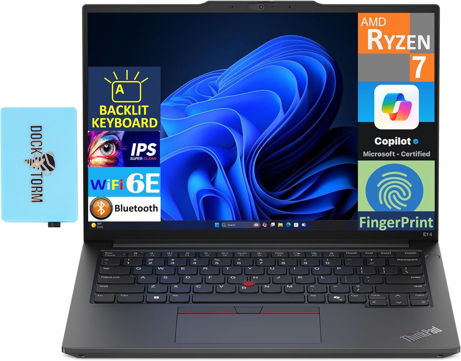 Lenovo Thinkpad E14 G6 Business Laptop 14.0″ IPS WUXGA Display (AMD Ryzen 7 7735U, 32GB DDR5, 1TB PCIe SSD, Backlit KB, Fingerprint, 2 Thunderbolt 4, WiFi 6E, Win 11 Pro) w/DKZ USB Port Expander