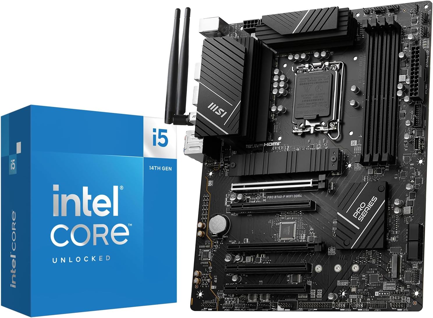 INLAND CPU Motherboard Intel Core i5-14600K 14 (6P+8E) Cores up to 5.3 GHz Unlocked Desktop Processor with Integrated Graphics Plus MSI PRO B760-P WiFi DDR4 Motherboard