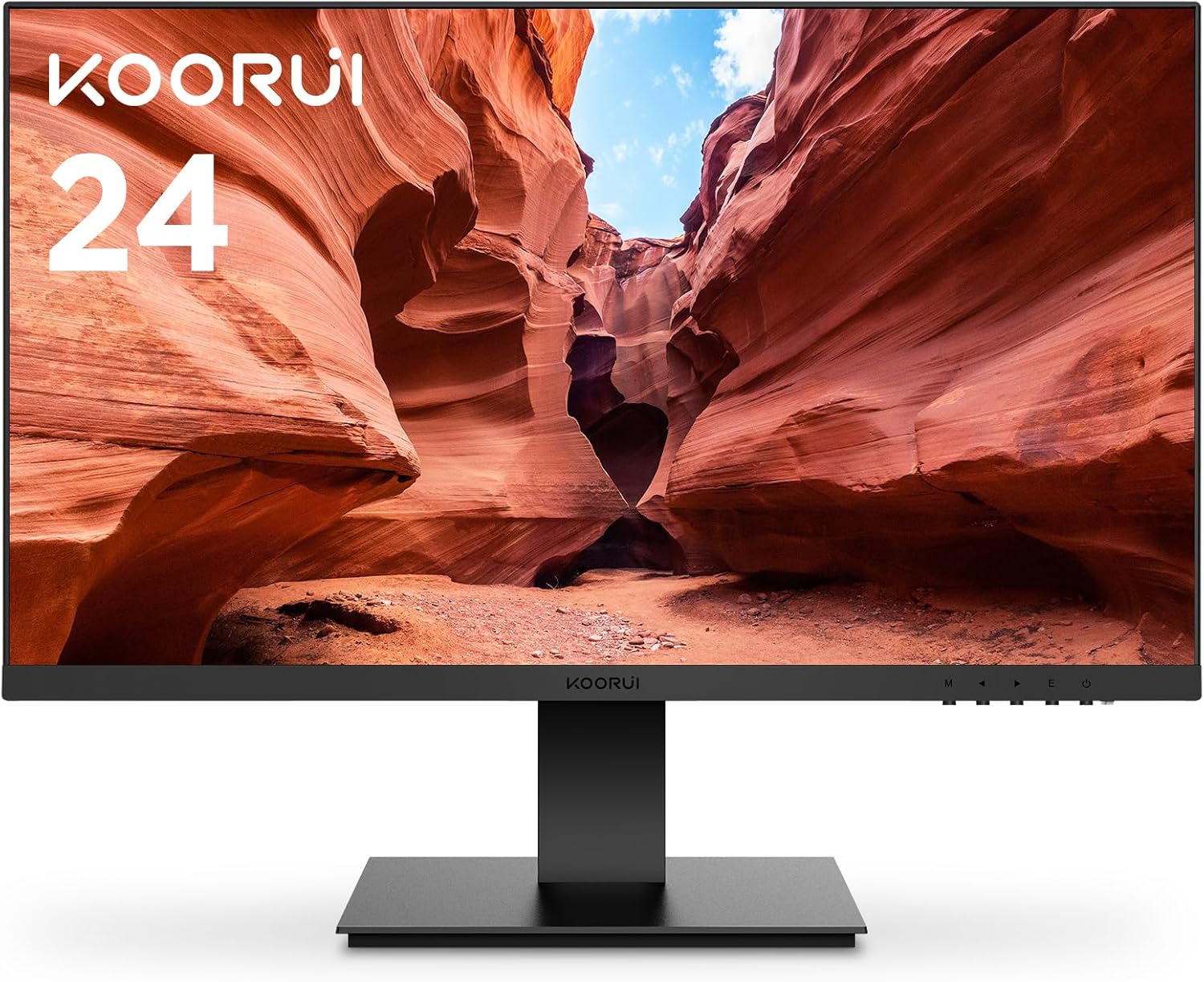 KOORUI 24-inch Computer Monitor Full HD 1920 x 1080p VA Display 3000:1 Contrast Ratio with HDMI, VGA, Frameless, 75 x 75 mm VESA Mountable, Ergonomic Tilt, Black