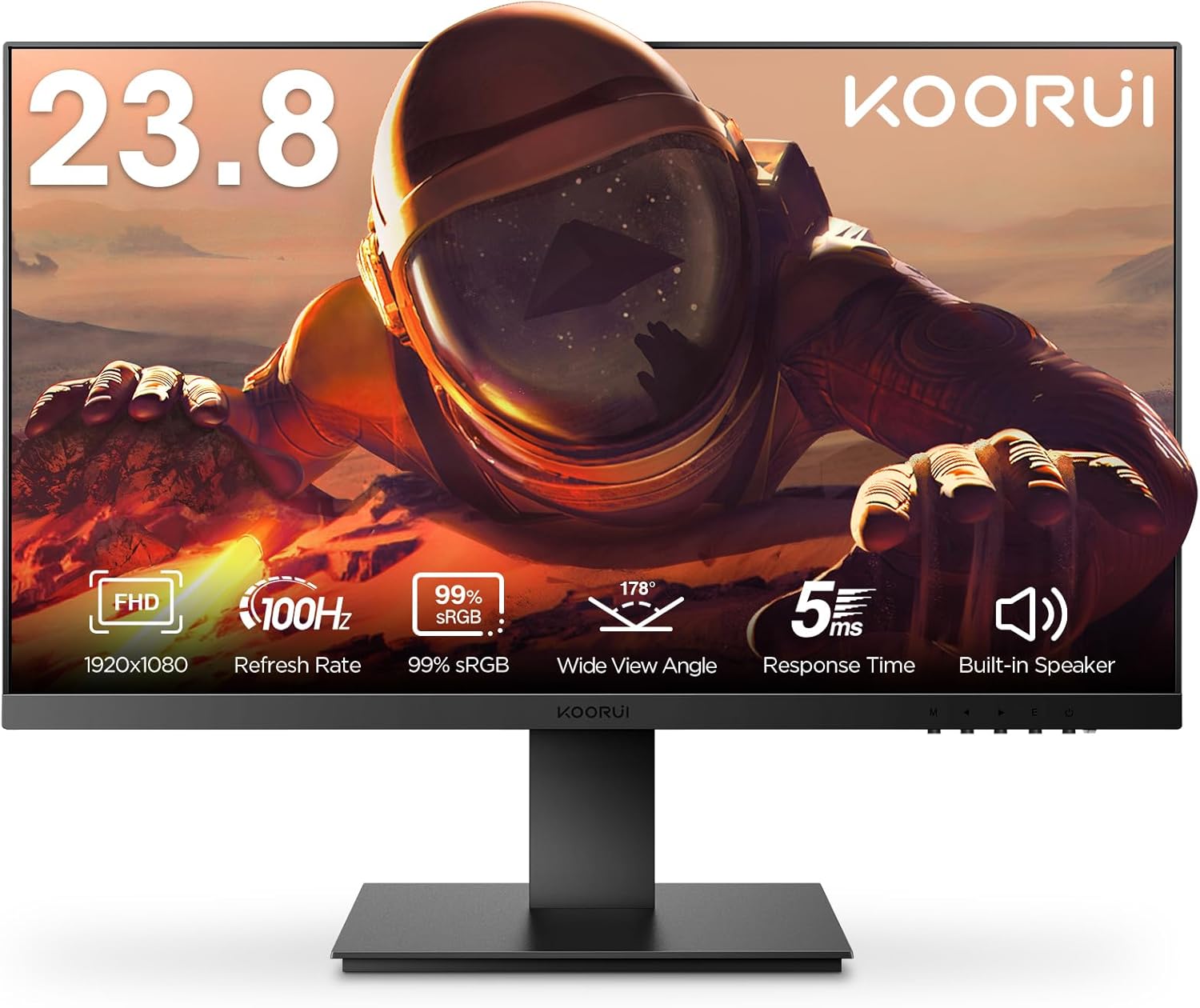 KOORUI 24 Inch Computer Monitor FHD 1920 x 1080p 100HZ, Built-in Speakers, Ultra-Slim Bezels, 75mm VESA Mountable, Tilt Adjustable, HDMI, VGA, Black