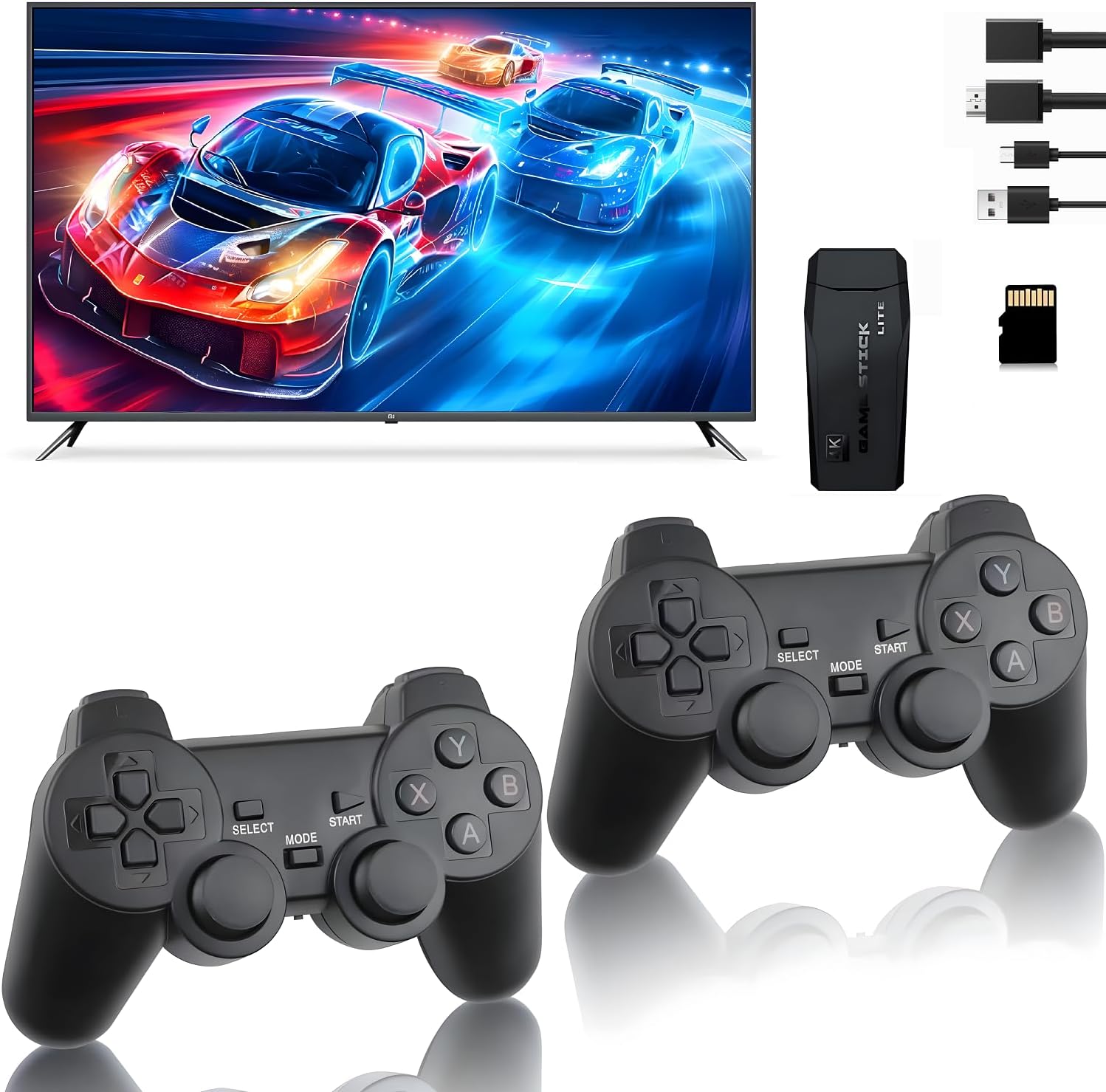 Wireless Retro Game Console, Plug and Play Video Game Stick 4K High Definition HDMI 10000+ Games, 2.4G Wireless Controllers, Game Console and Controller for TV