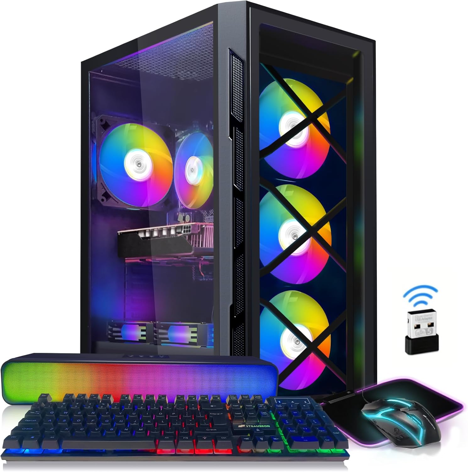 STGAubron Gaming PC Computer, GeForce GTX 1660 Super 6G,Core i7 3.4G up to 3.9G, 16G RAM, 512G SSD, 600M WiFi, BT 5.0,RGB Mouse Pad, RGB BT Sound Bar, Windows 10 Home