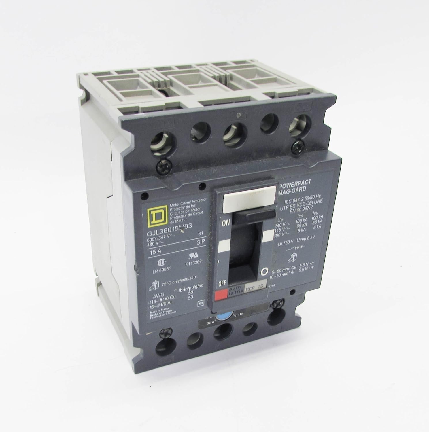 SCHNEIDER ELECTRIC Molded CASE Breaker 600Y/347-VOLT 15-AMP GJL36015M03 Motor Circuit Protector 600Y/347V 15A