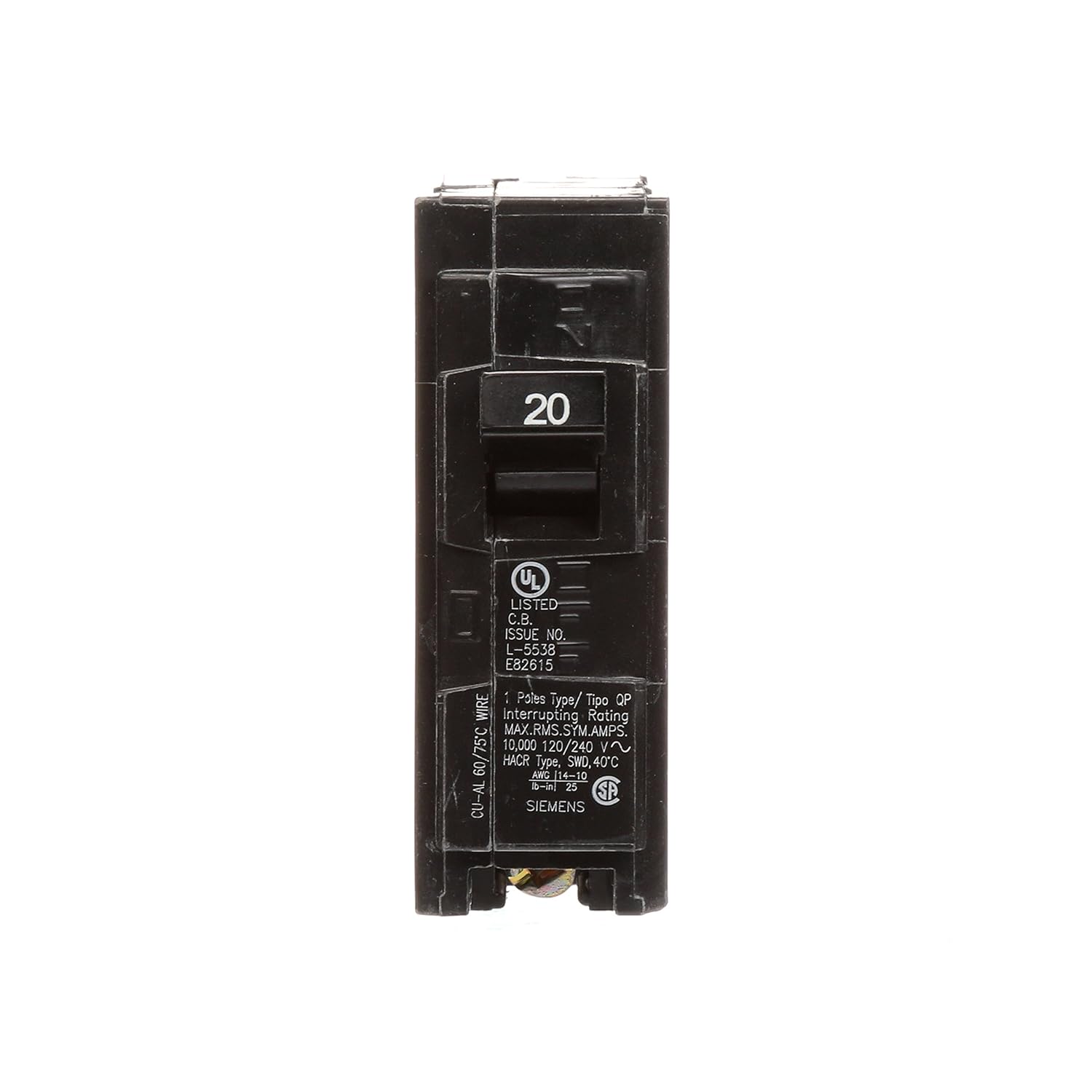 SIEMENS Q120 20-Amp Single Pole Type QP Circuit Breaker,Black (Pack of 2)