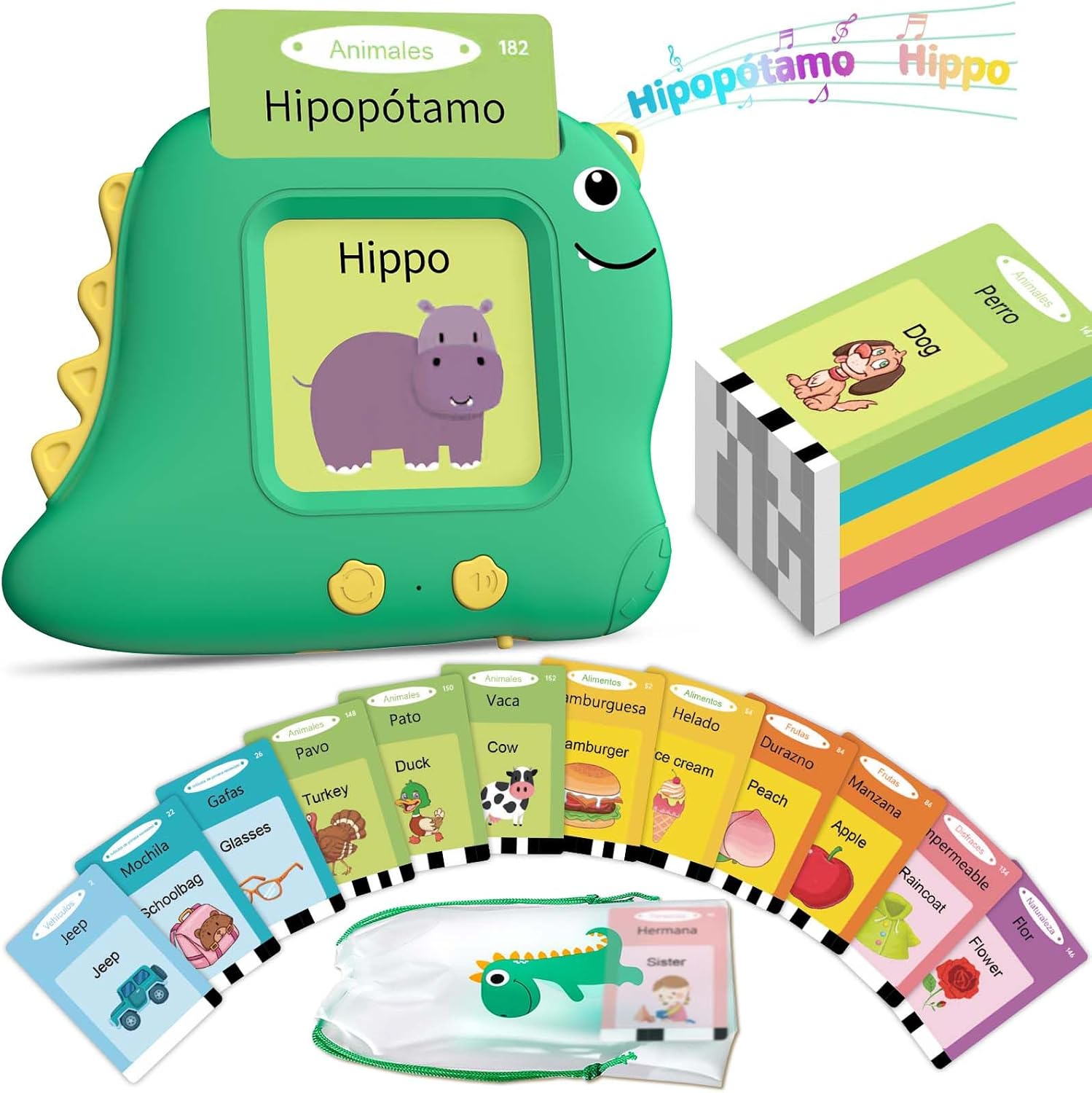 Spanish Talking Flash Cards Bilingual – Toddler Toys for 2 3 4 5 Year Old Boys and Girls, Autism Sensory Toys for Kids Learning Montessori Toys, Español/English Speech Therapy Preschool Gifts