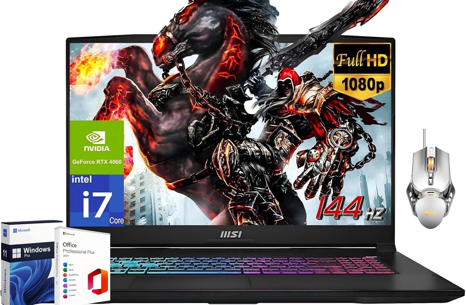 MSI Katana 17 Gaming Laptop, with Microsoft Office Lifetime License, 17.3″ 144Hz FHD, 64 GB DDR5, 1 TB SSD, Intel i7-13620H, GeForce RTX 4060, Backlit KB, Cooler Boost 5, Win 11 Pro, Designed Mouse