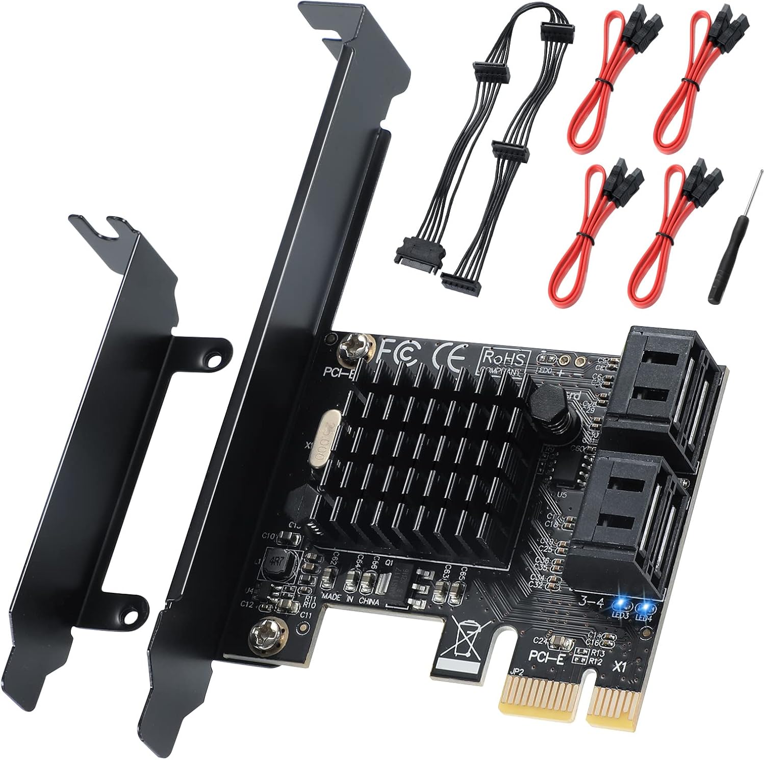 PCI-E X1 to SATA 3.0 Controller Card, 4-Port SATA III 6Gbps Expansion Cards, Supports PCI-Express (1X 4X 8X 16X) Slot, Support SSD and HDD, for Windows10/7/8/XP/Vista/linux