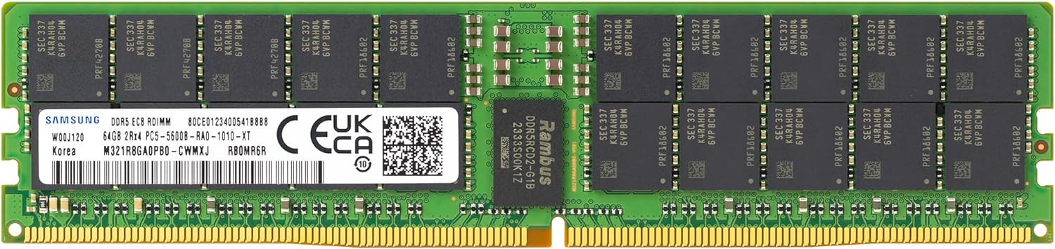 Samsung 64GB DDR5 5600MHz PC5-44800 ECC RDIMM 2Rx4 (EC8 10×4) Dual Rank 1.1V Registered DIMM 288-Pin Server RAM Memory M321R8GA0PB0-CWM