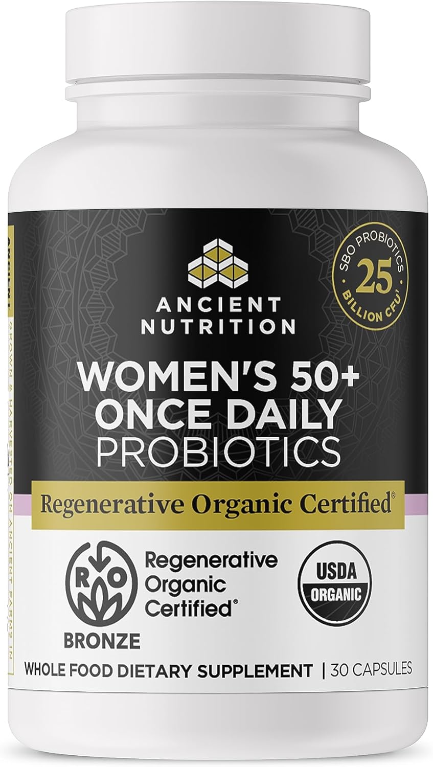 Ancient Nutrition Regenerative Organic Certified Probiotics for Women 50+, Probiotics Women’s 50+ Once Daily, Healthy Digestion and Immune System Support, 25 Billion CFUs* Per Serving, 30 Count