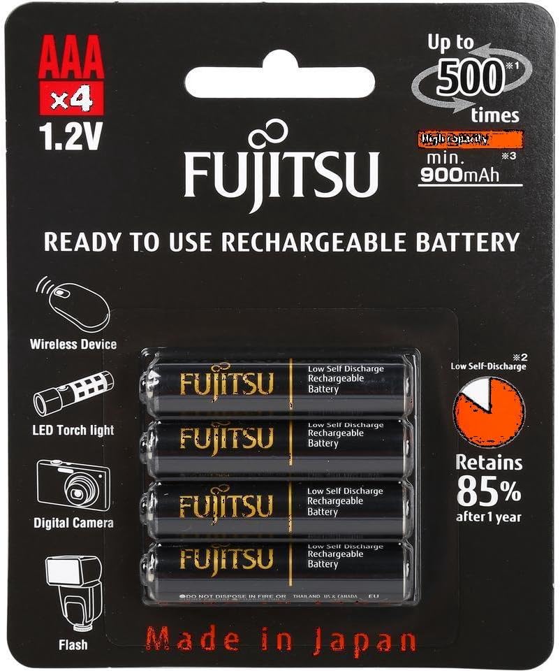 Fujitsu 4 AAA Ready-to-use HR4UTHC 950mAh (Min. 900mAh) Rechargeable Battery NiMH 1.2V Made in Japan