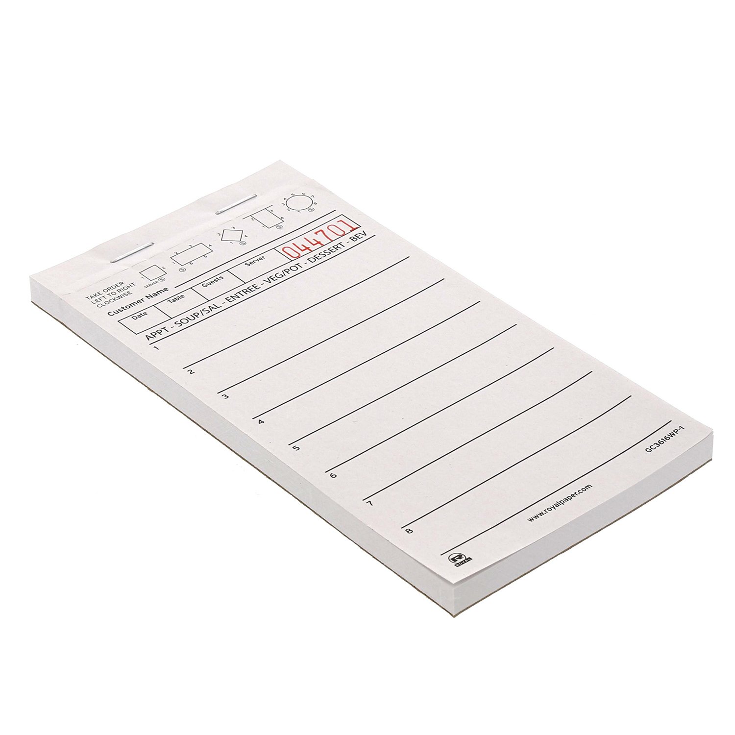 Royal – GC3616WP-1-IN White Server Pad Paper, 1 Part Booked with 8 Lines, Package of 10