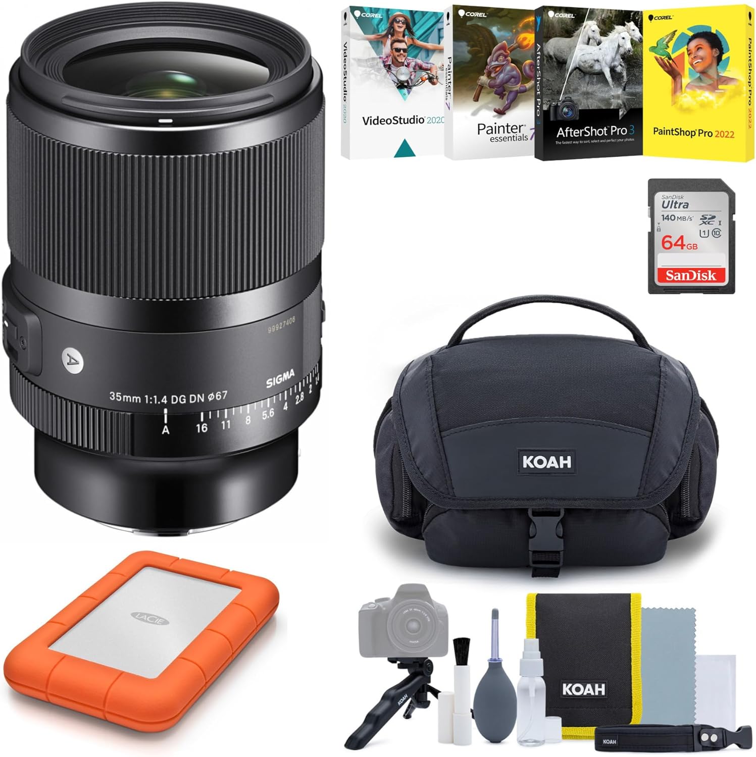 Sigma AF 35mm f/1.4 DG DN Art Lens for Sony E with Hard Drive and Accessory Kit Bundle (5 Items)