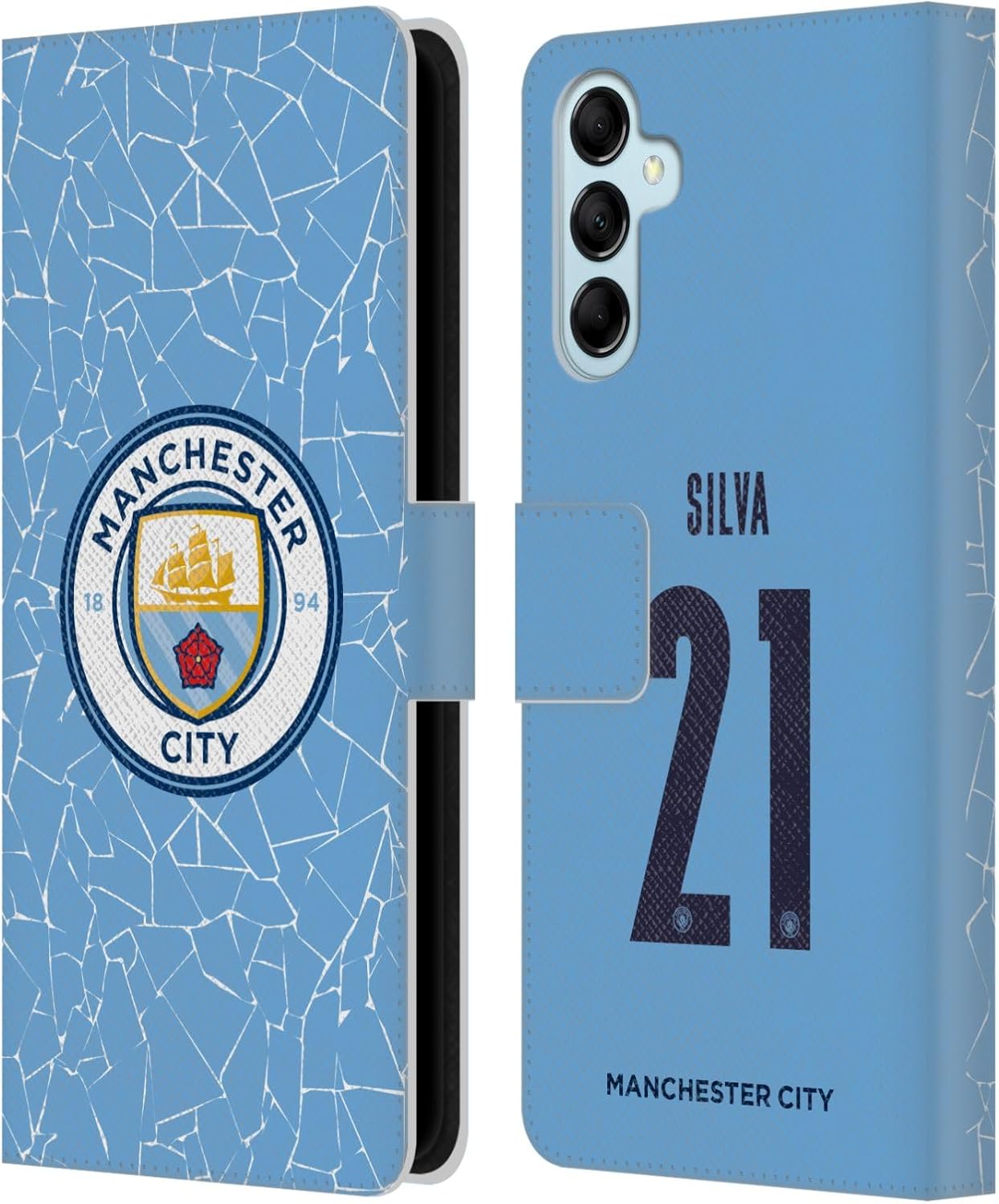 Head Case Designs Officially Licensed Manchester City Man City FC David Silva 2020/21 Players Home Kit Group 1 Leather Book Wallet Case Cover Compatible with Samsung Galaxy M14 5G