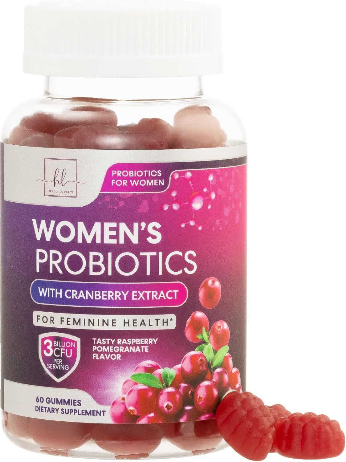 Women’s Probiotic – Probiotics for Women Gummy for Digestive Health, Vaginal pH, Urinary & Immune Health Support, 3 Billion CFU w/Cranberry, Probiotic & Prebiotic Gummies for Women – 60 Gummies