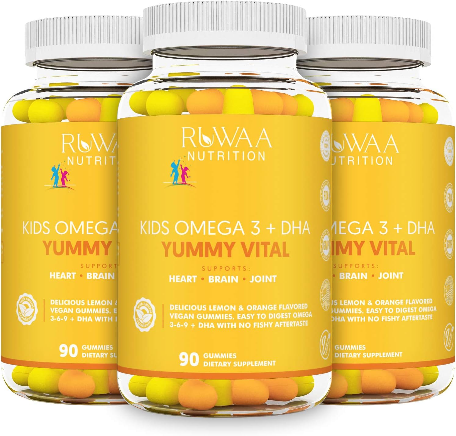 Vegan Omega 3 Fatty Acid Supplements. Fish Oil Gummies DHA Kids Supplement with Vitamin C. Children’s Heart Health, Cognitive Development, Attention, Vision & Behavior. 270ct (3)