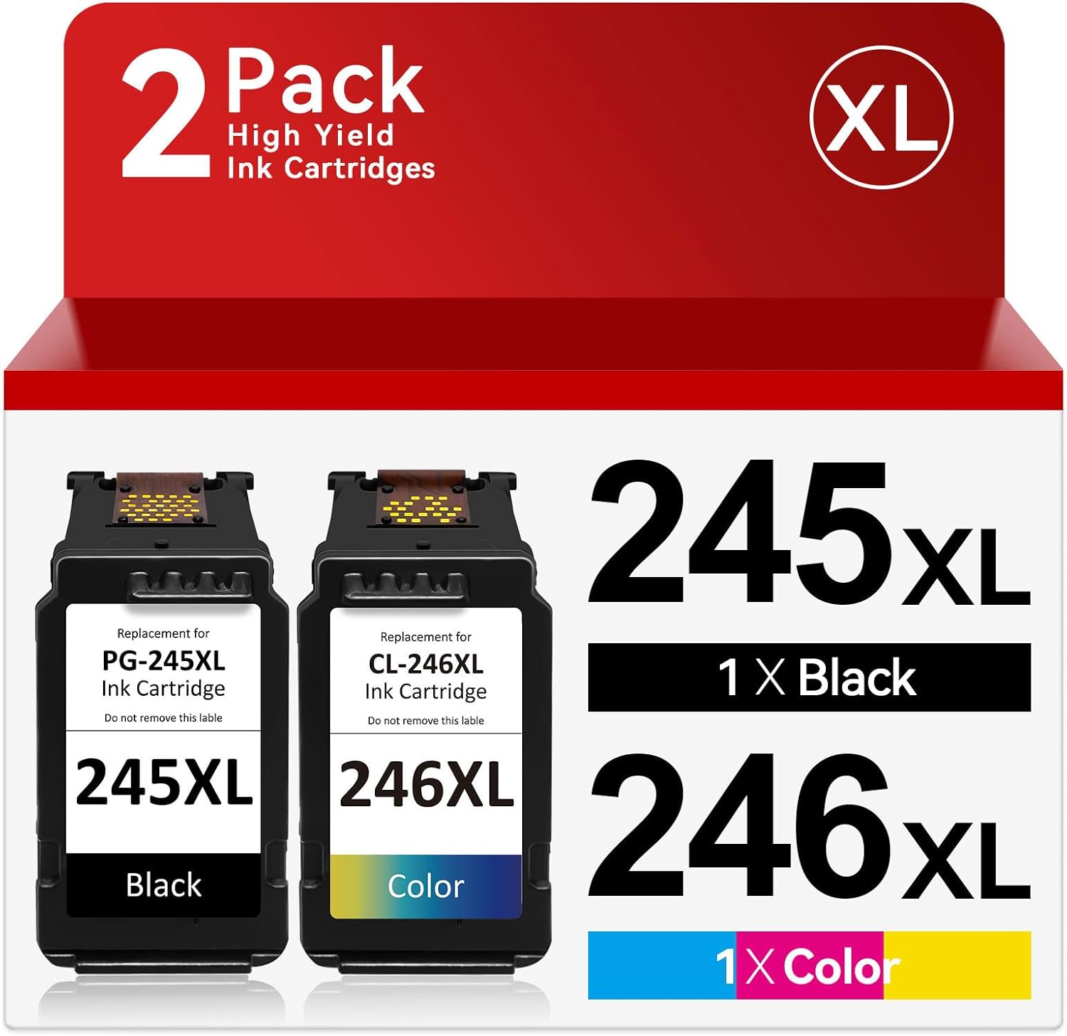 245XL 246XL PG-245 CL-246 XL Ink for Canon Ink 245 and 246 for Canon 245XL 246XL Combo Pack Used for Pixma MG3022 TS3322 MG2522 TR4520 MX490 TS202 MX492 iP2820 TS302 Printer (1 Black,1 Tri-Color)