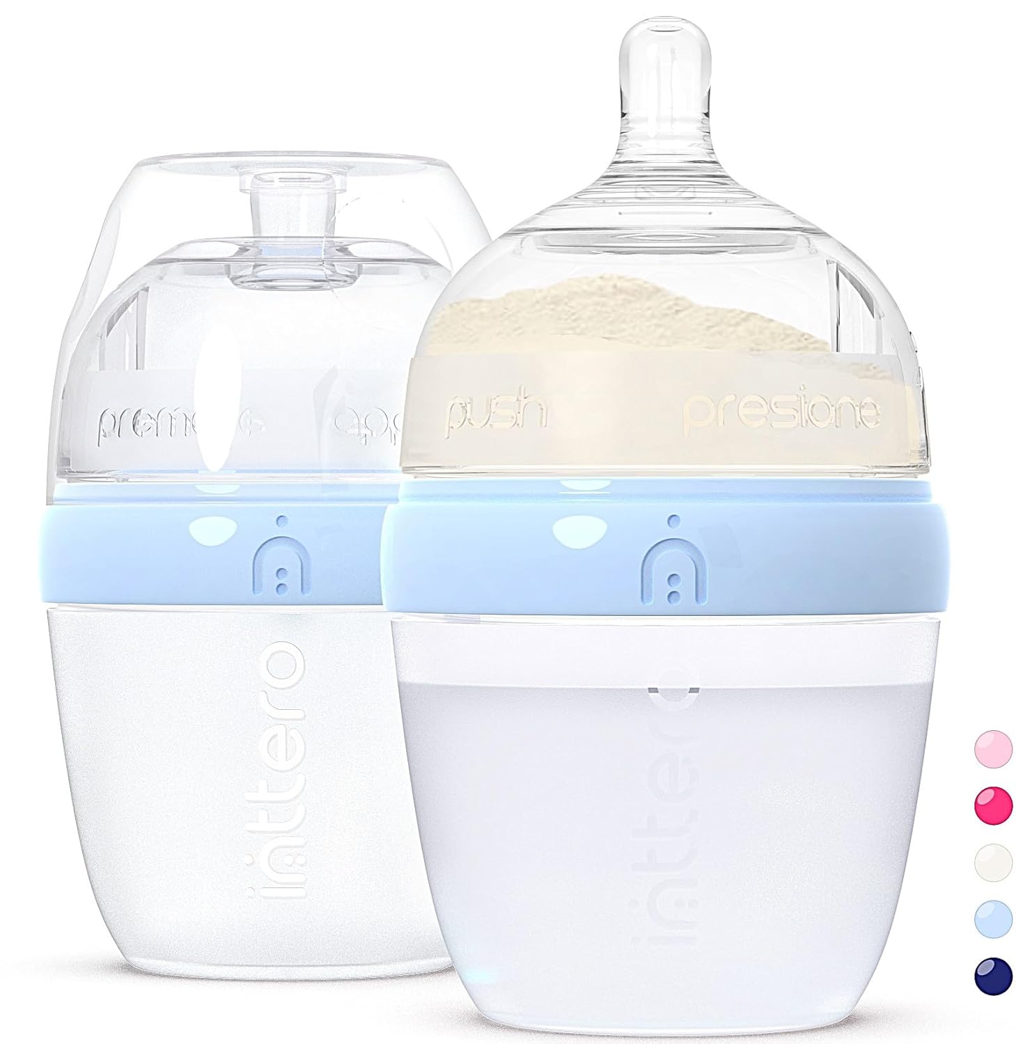 Inttero 6oz Blue Formula Dispenser Anti-Colic Baby Bottles – 2 Pack/Slow Flow (Cute Blue) — Everyday Baby Essential — Formula Bottles — Biberones para Bebes — PopYummy Mixie — Easy Baby Brezz