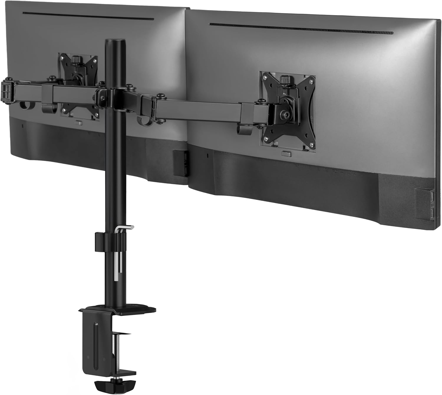 Mount-It! Dual Monitor Mount, Dual Monitor Arm for 2 Screens, Dual Monitor Desk Mount, Adjustable Tilt and Swivel Arms for Double Screens up to 32” & 19.8 Lbs VESA 75×75 and 100×100 C-clamp & Grommet