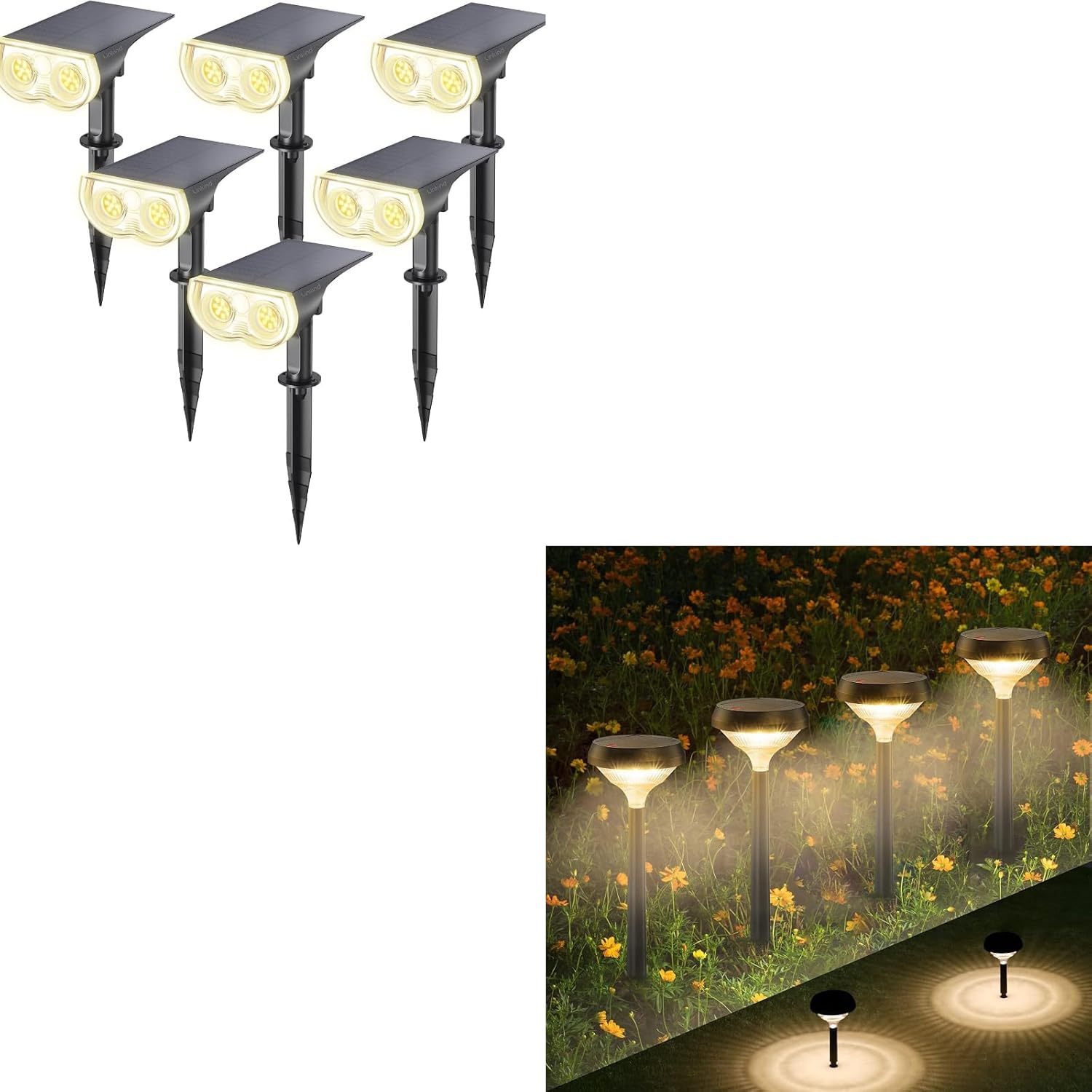 Linkind StarRay Solar Spot Lights Outdoor 6 Pack +Solar Pathway Lights 8 Pack