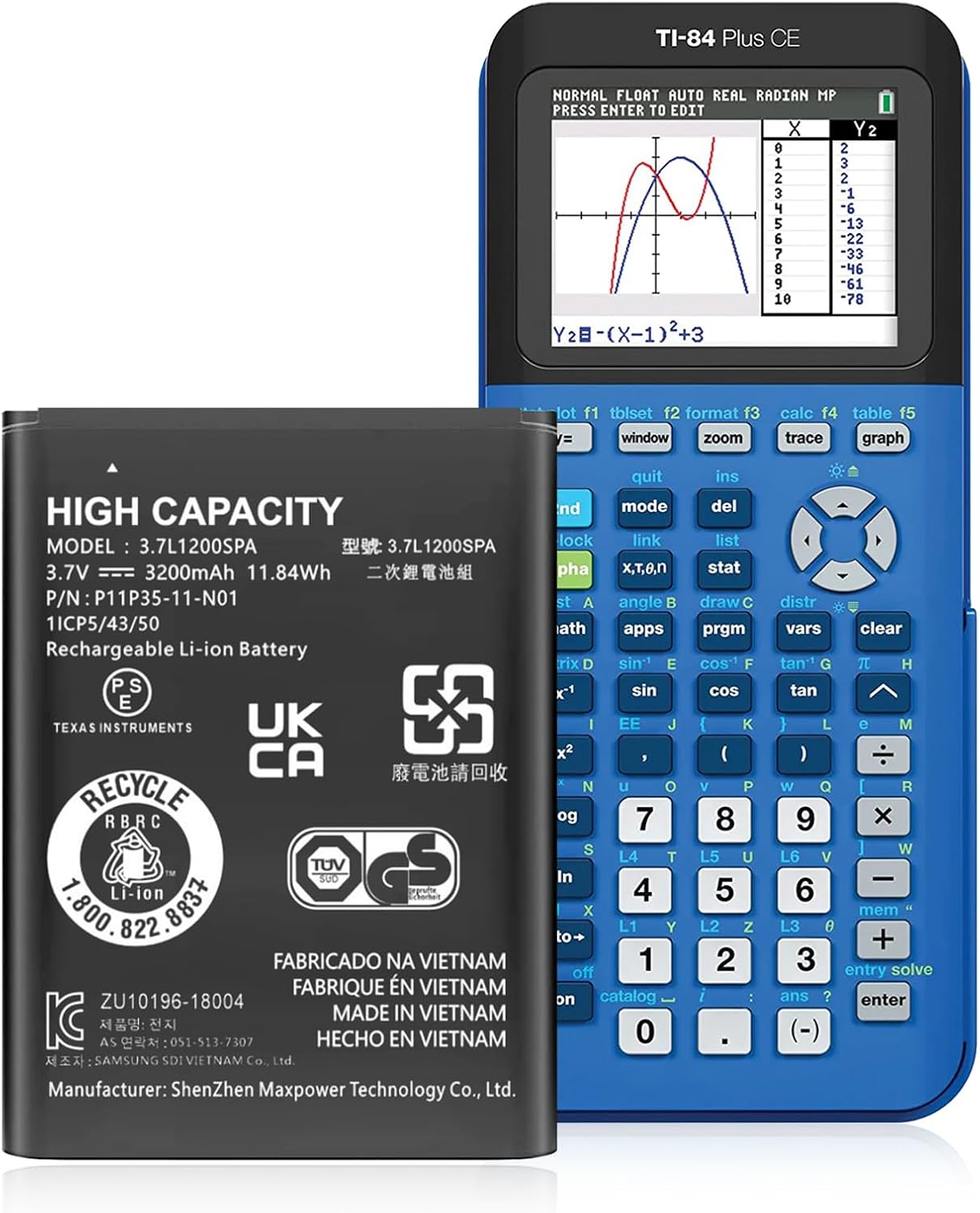 SHENMZ TI-84 Plus CE Battery, (2024 New Upgraded) 3200mAh Higher Capacity 0 Cycle Replacement Battery for Texas Instruments TI-84 CE TI-84 Plus CE, fits Part No 3.7L12005SPA P11P35-11-N01